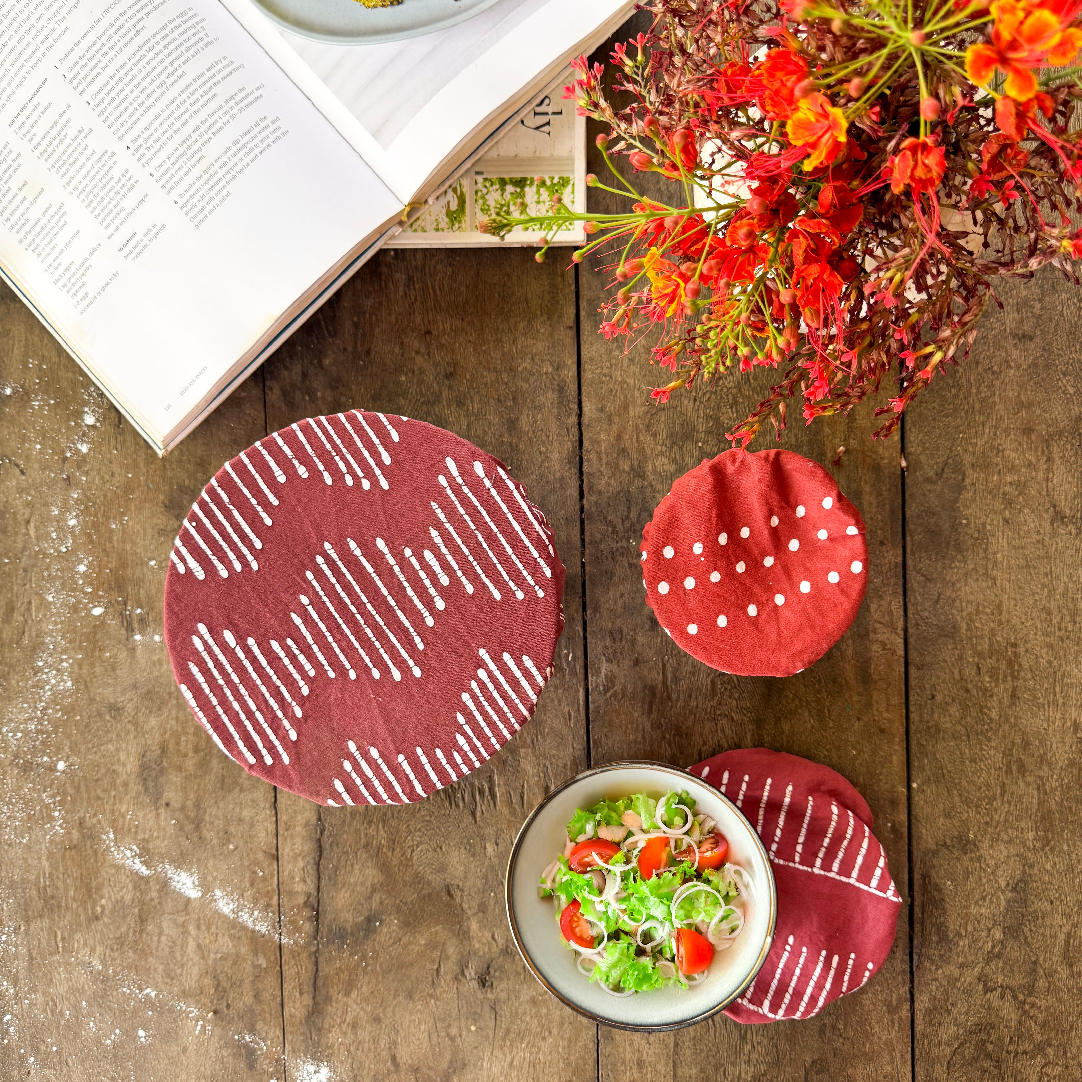 Tribal Cloth Crimson Pot Covers