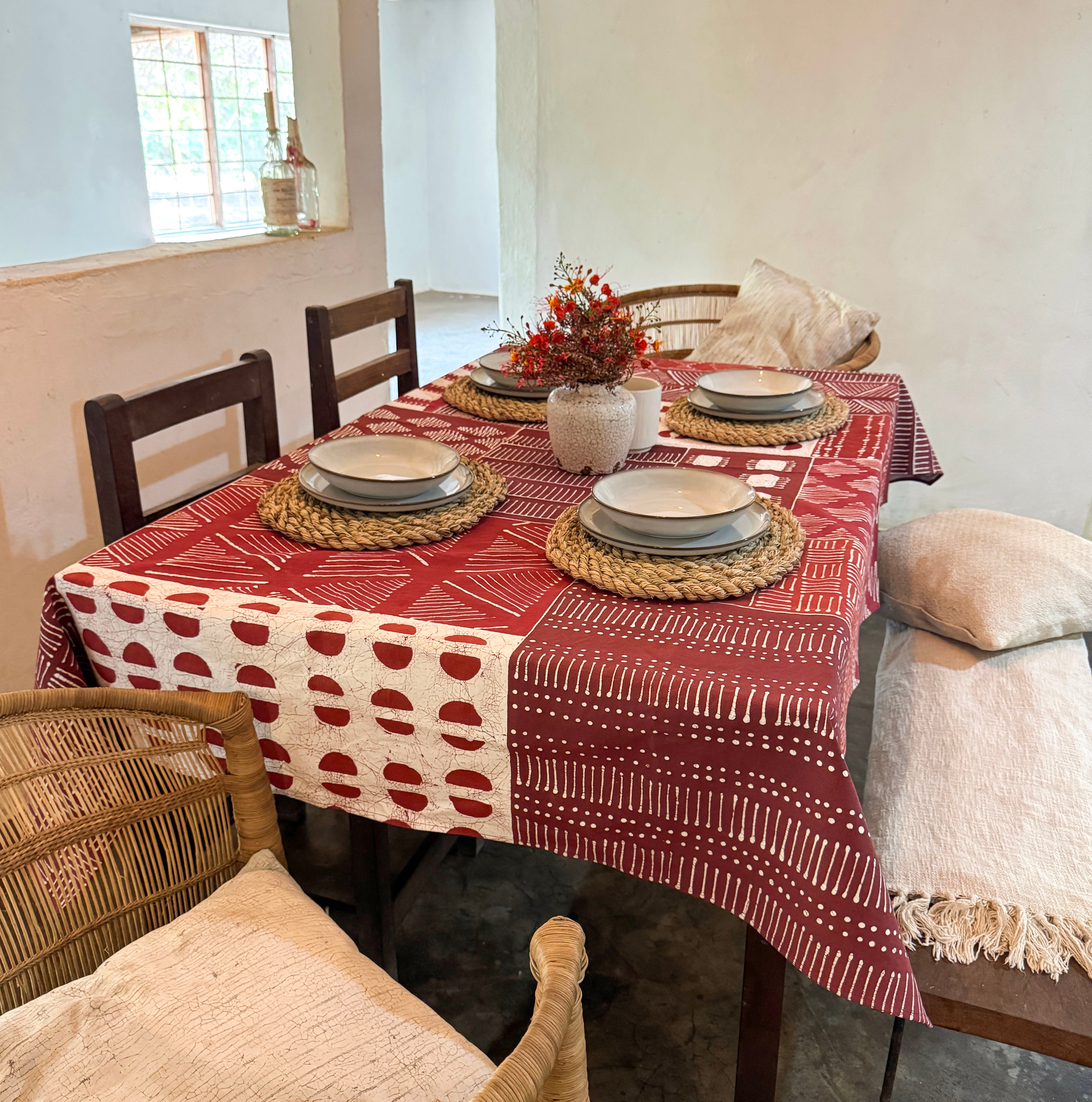 Tribal Cloth Crimson Tablecloth Patchwork