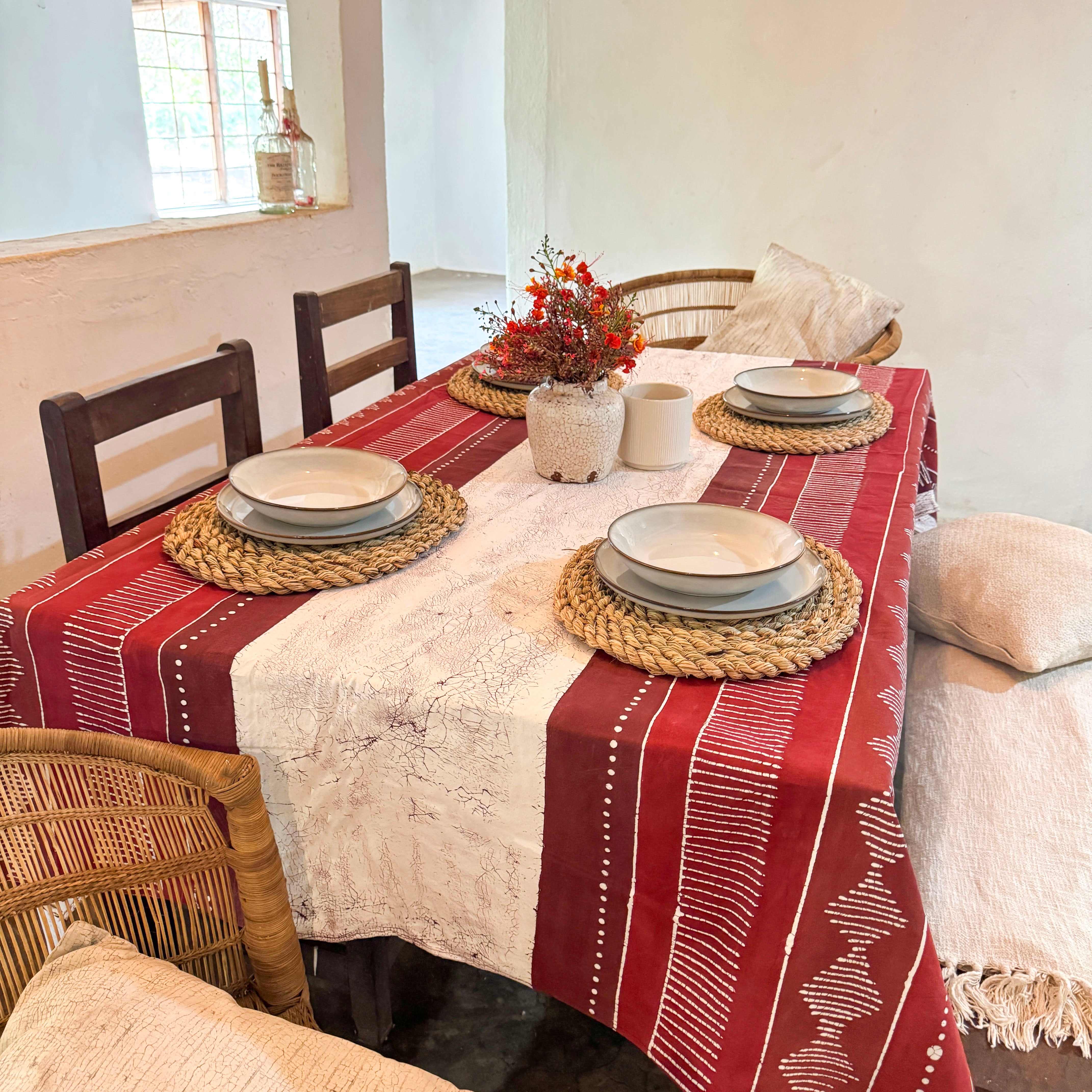 Tribal Cloth Crimson Tablecloth Linear