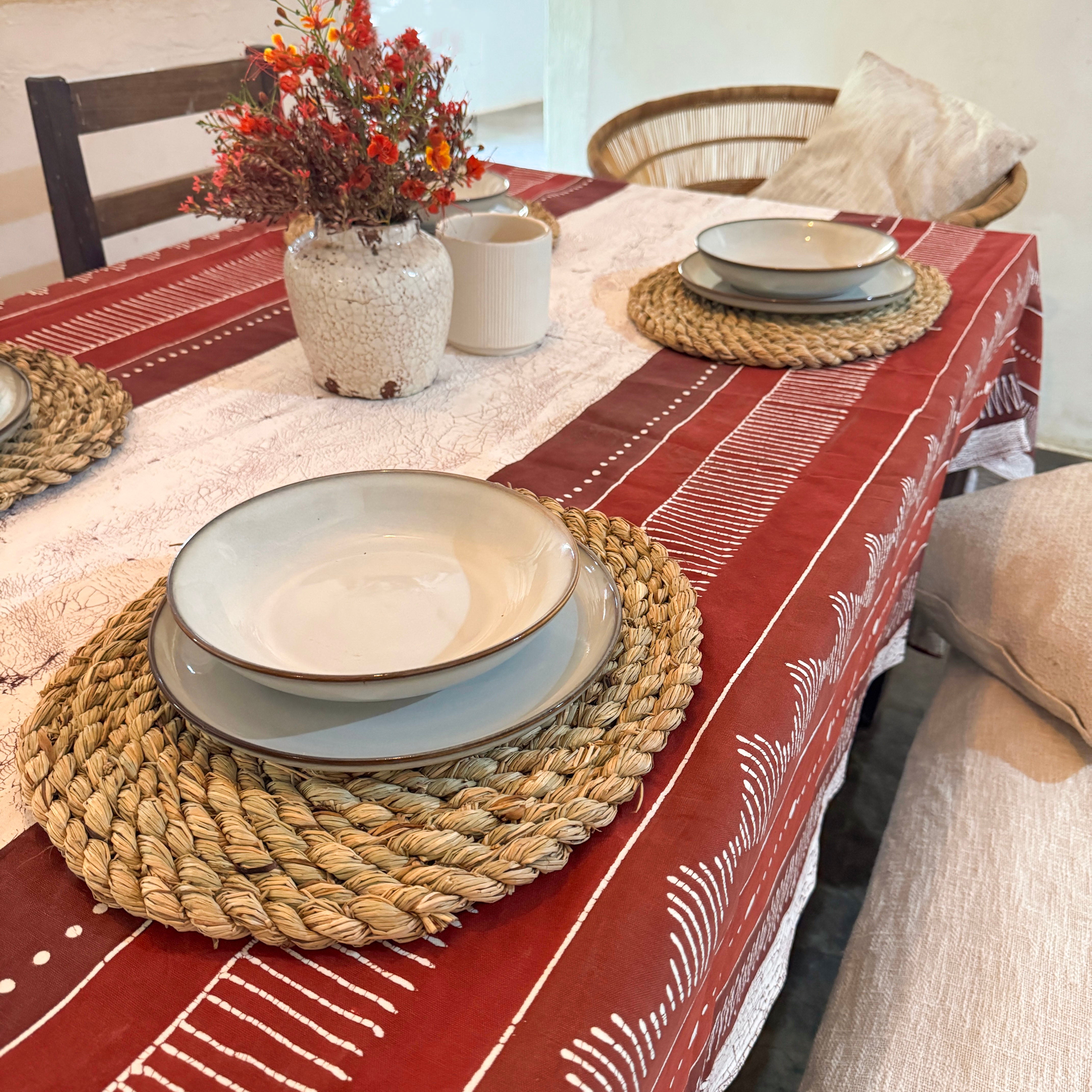 Tribal Cloth Crimson Tablecloth Linear