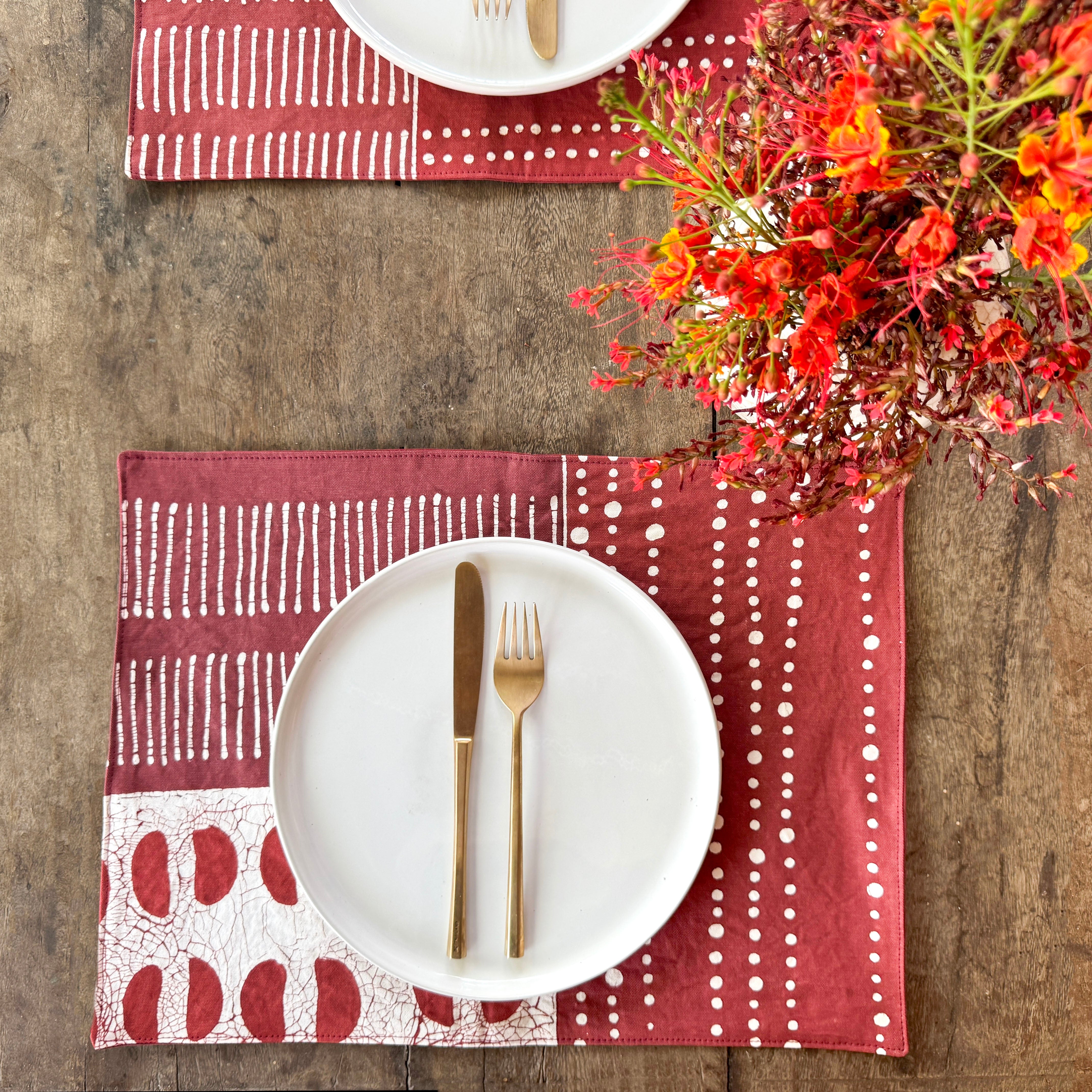 Tribal Cloth Crimson - Patwork Table Mats