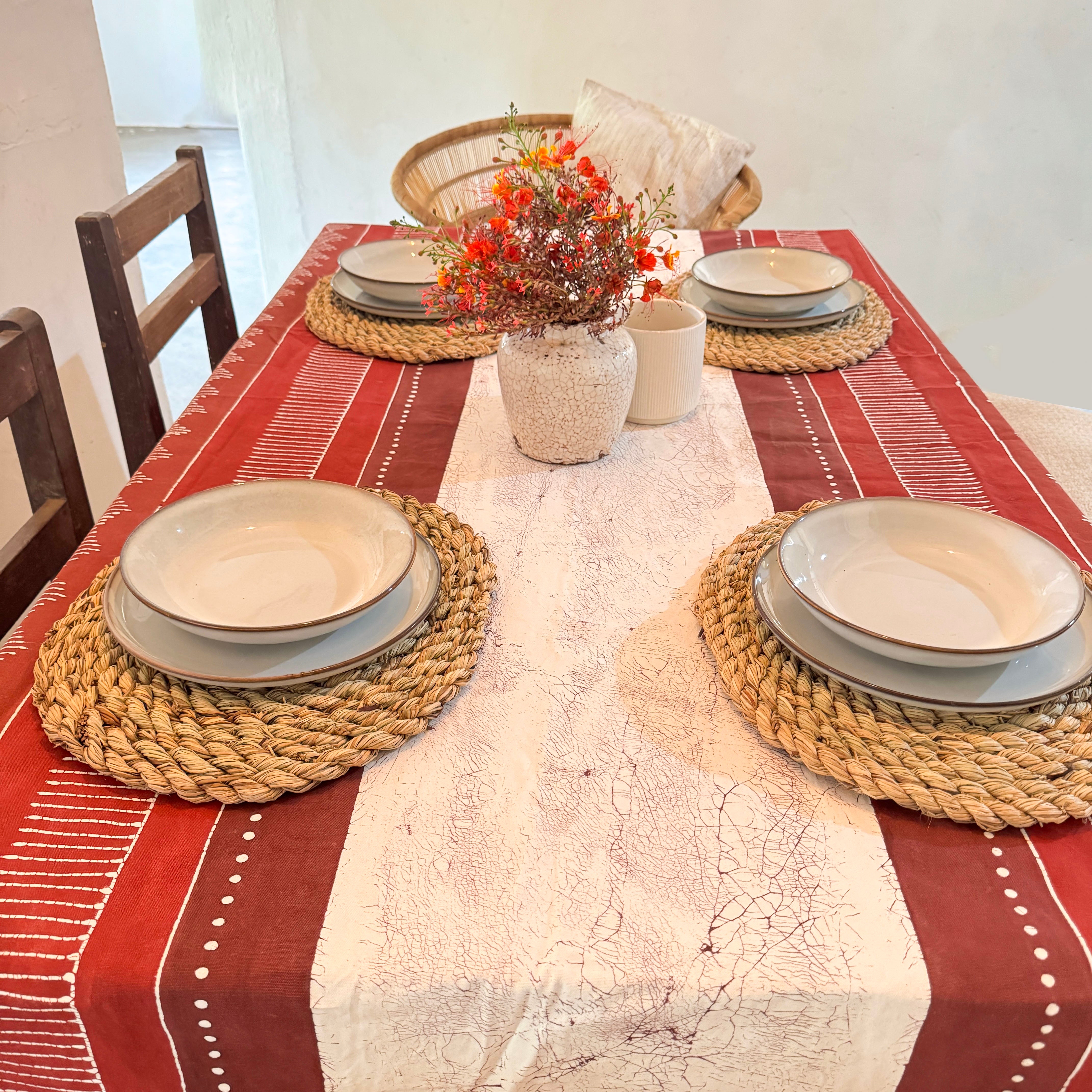 Tribal Cloth Crimson Tablecloth Linear