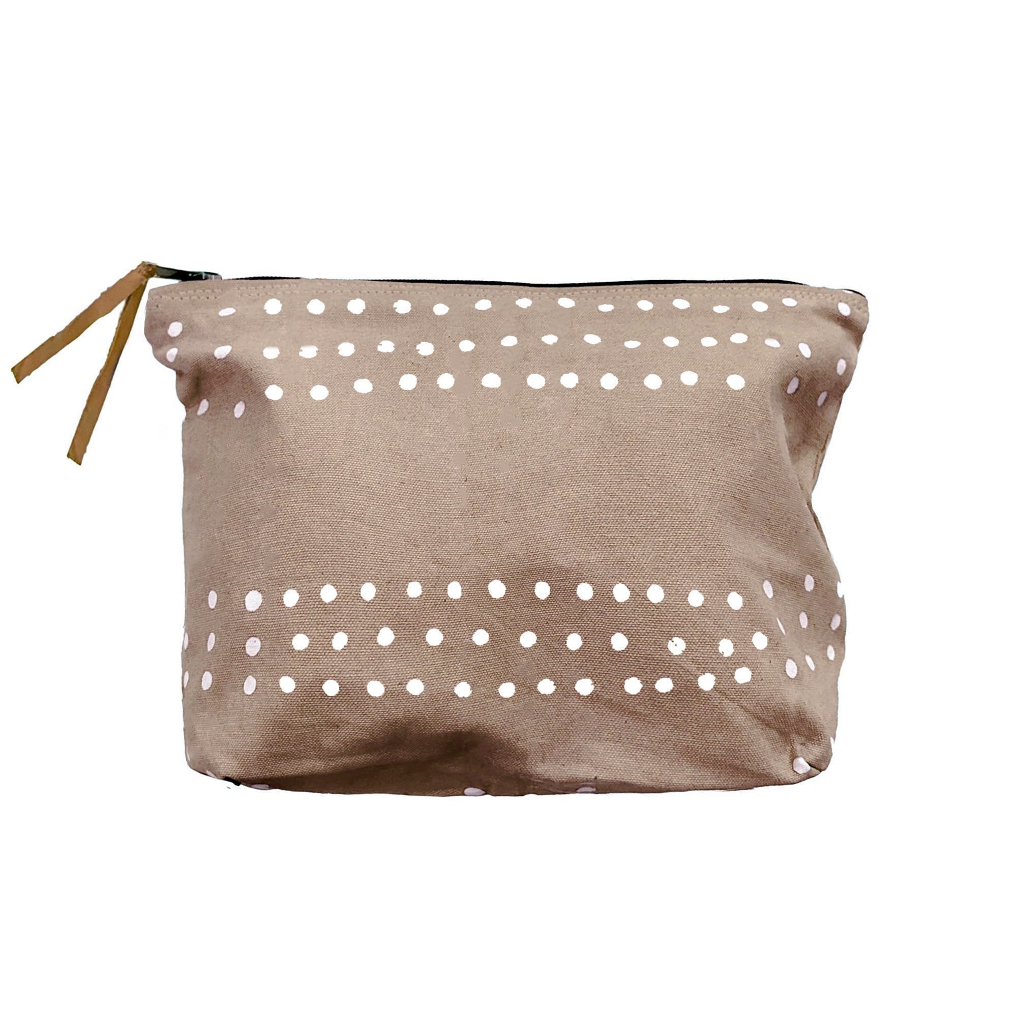 Perfect dusky brown sustainable wash bag, adorned with intricate dotting.
