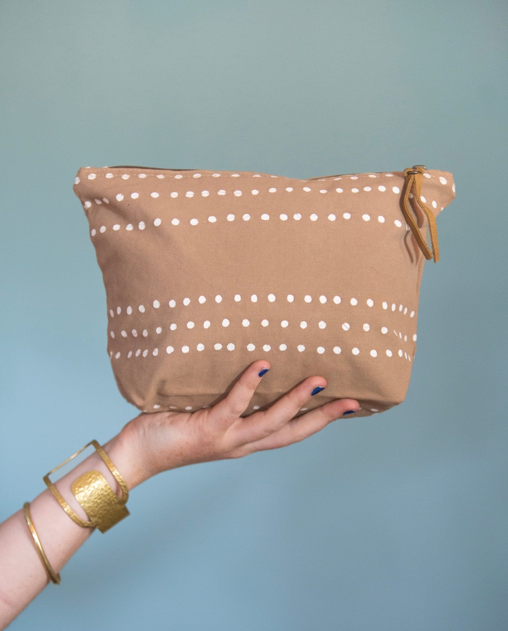 African hand-made wash bag, from 100% cotton in a beautiful dusk brown for the eco-conscious shoppers.