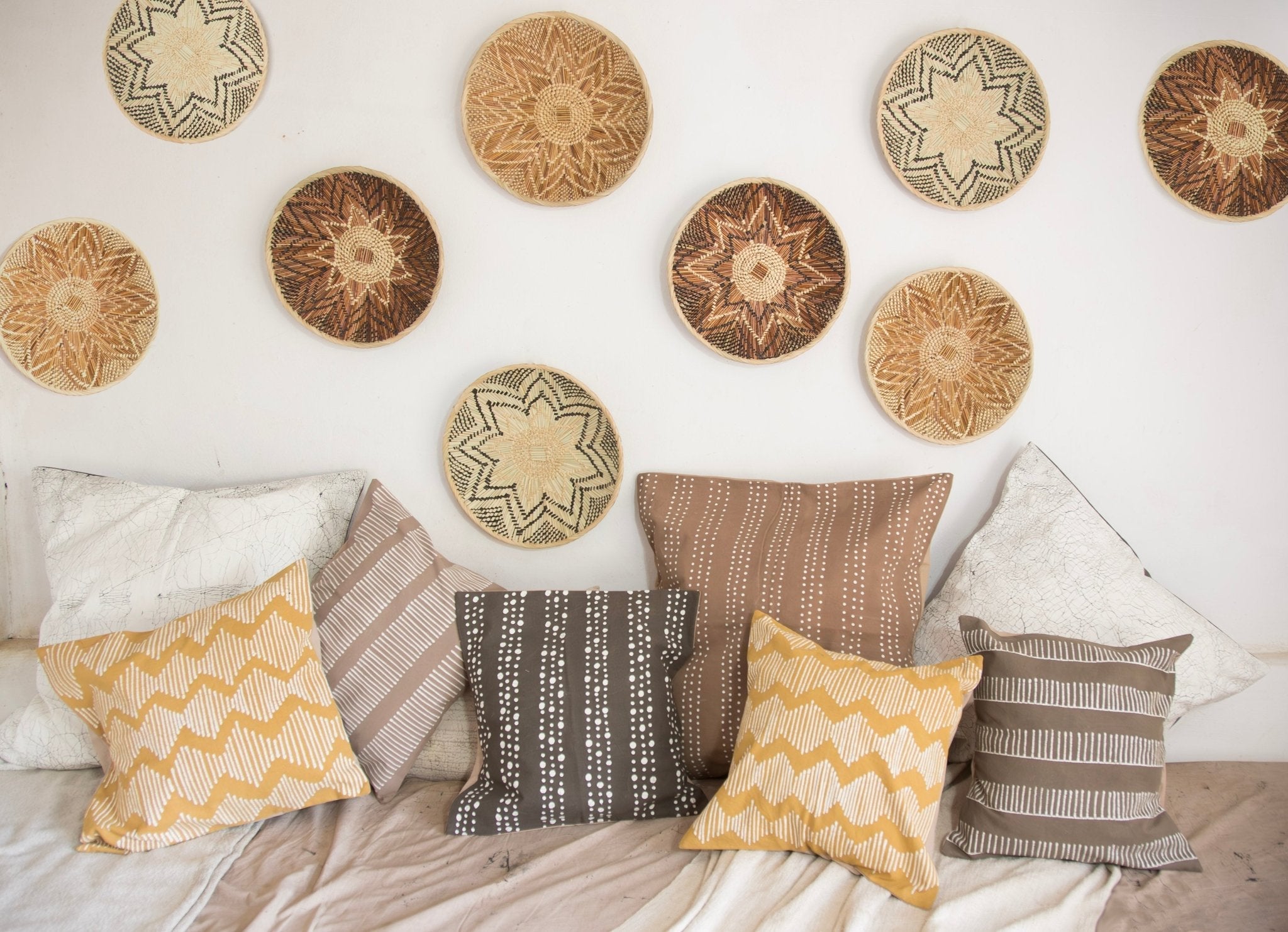 Tribal Cloth Mushroom Lines Cushion Cover - Handmade by TRIBAL TEXTILES - Handcrafted Home Decor Interiors - African Made