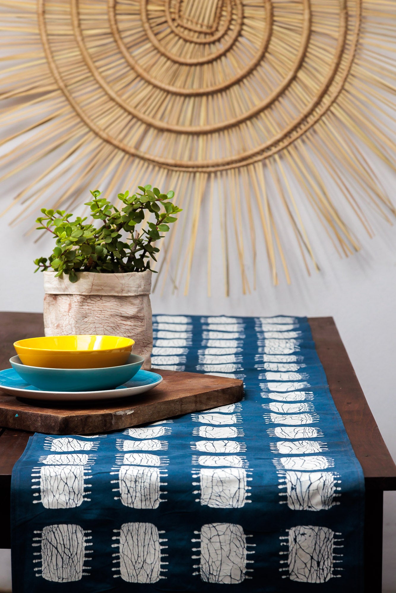 Tribal Cloth Indigo Spike Table Runner