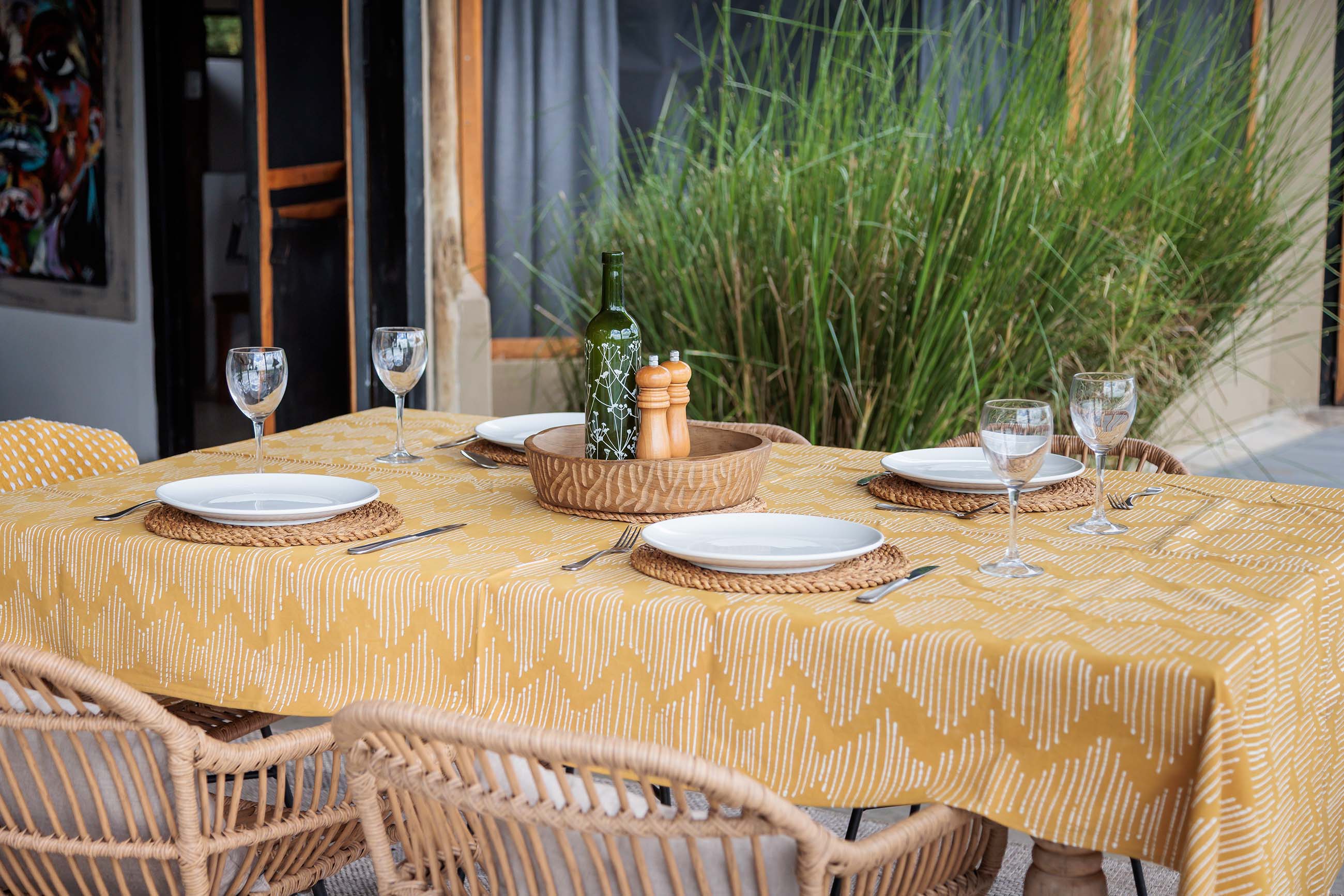 Tribal Cloth Mushroom Mustard Line Wave Tablecloth
