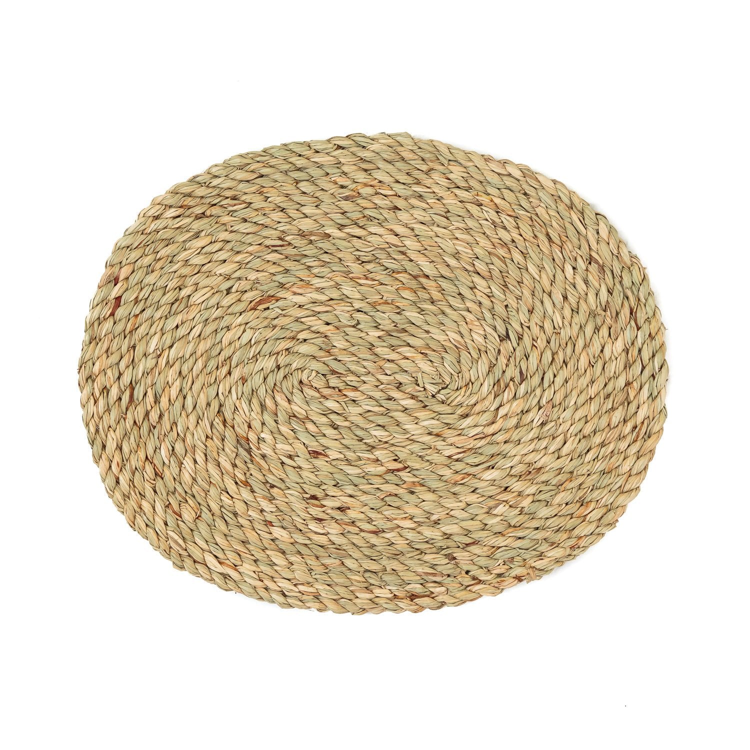 Hand-woven oval placemat, made from local palm leaves and bound to wow at your dinner table in sustainable style.