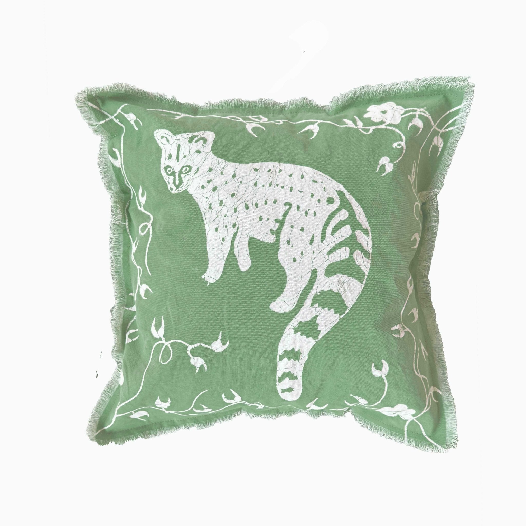 Zobisika Civet Cushion Cover In Medium Green - Hand Painted by TRIBAL TEXTILES - Handcrafted Home Decor Interiors - African Made