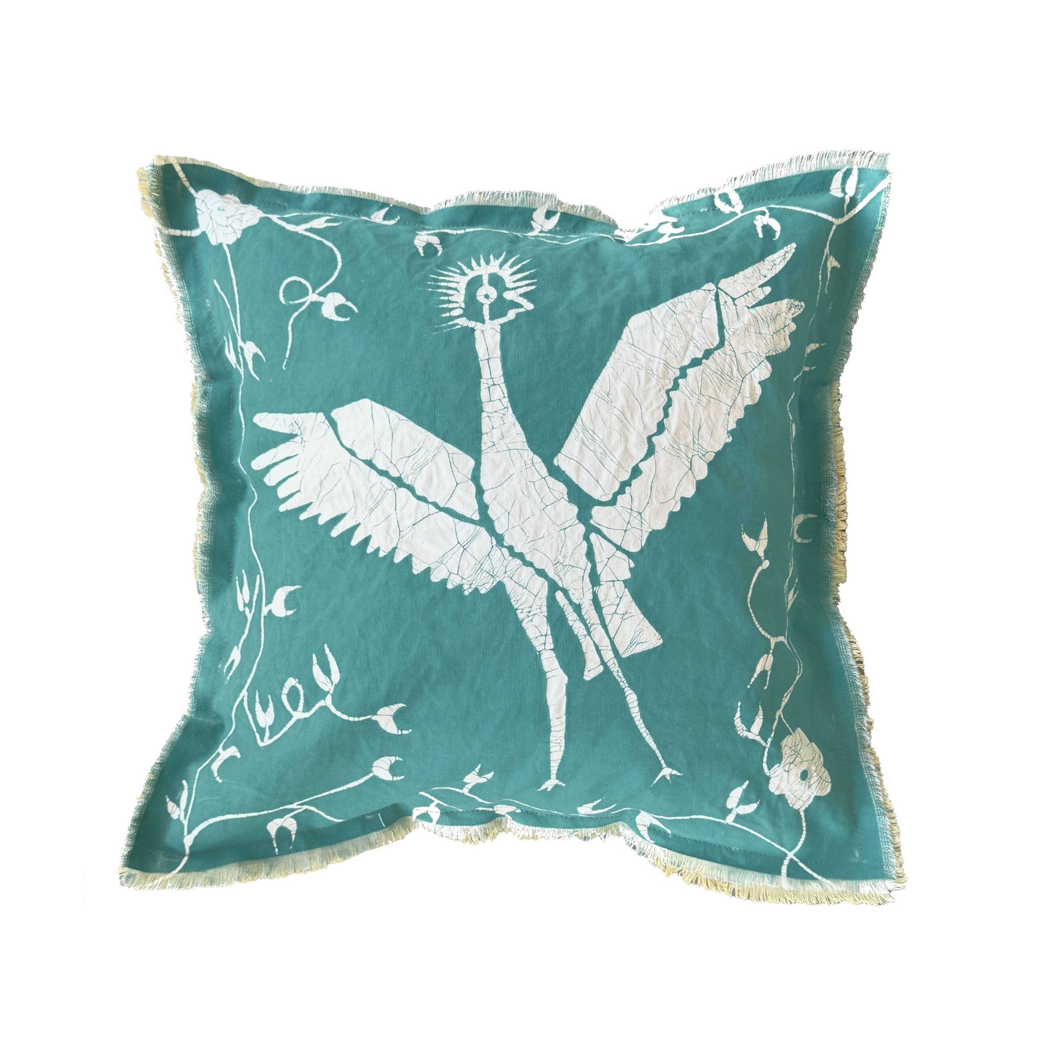 Zobisika Crane Cushion Cover Malachite - Hand Painted by TRIBAL TEXTILES - Handcrafted Home Decor Interiors - African Made
