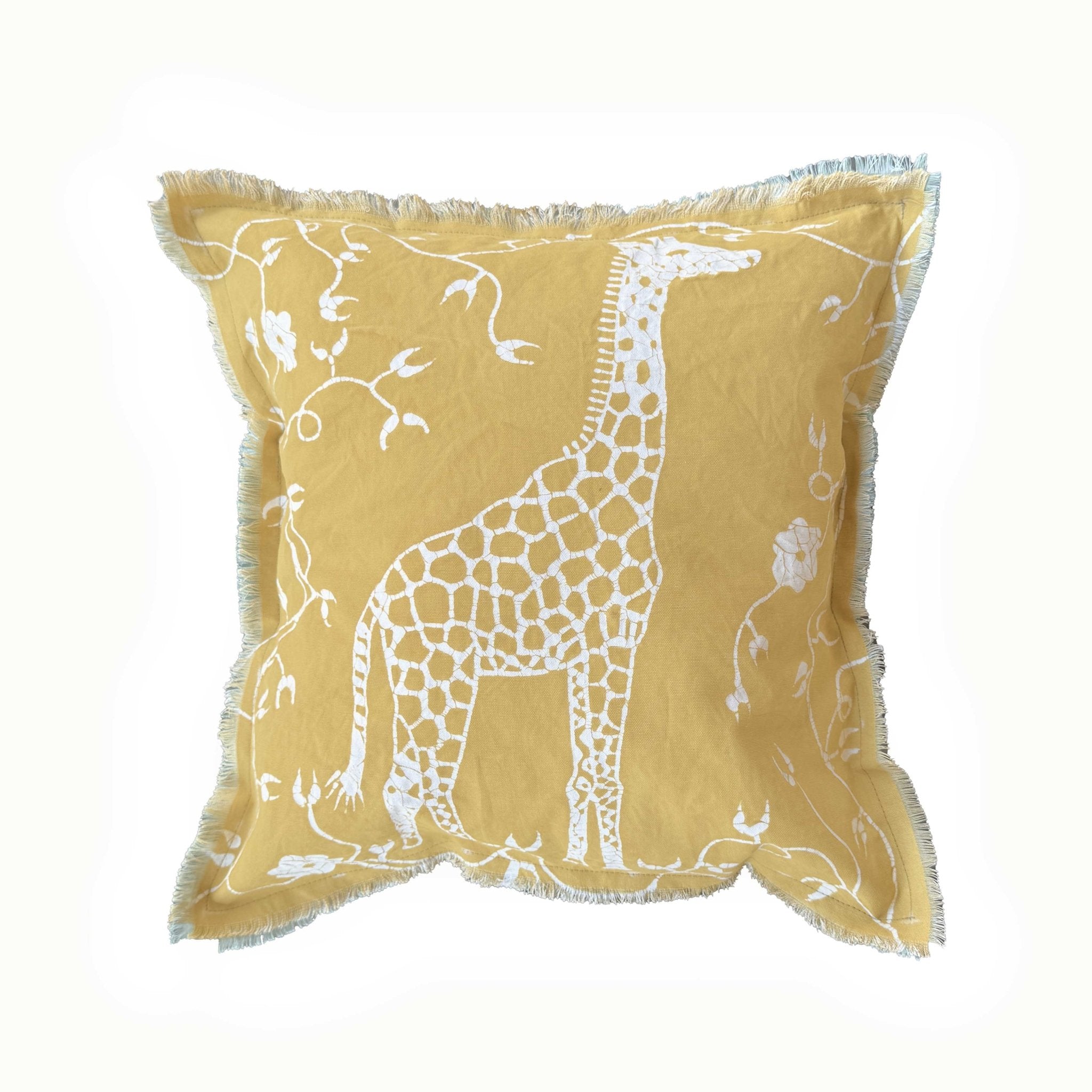 Zobisika Giraffe Cushion Cover In Mustard - Hand Painted by TRIBAL TEXTILES - Handcrafted Home Decor Interiors - African Made