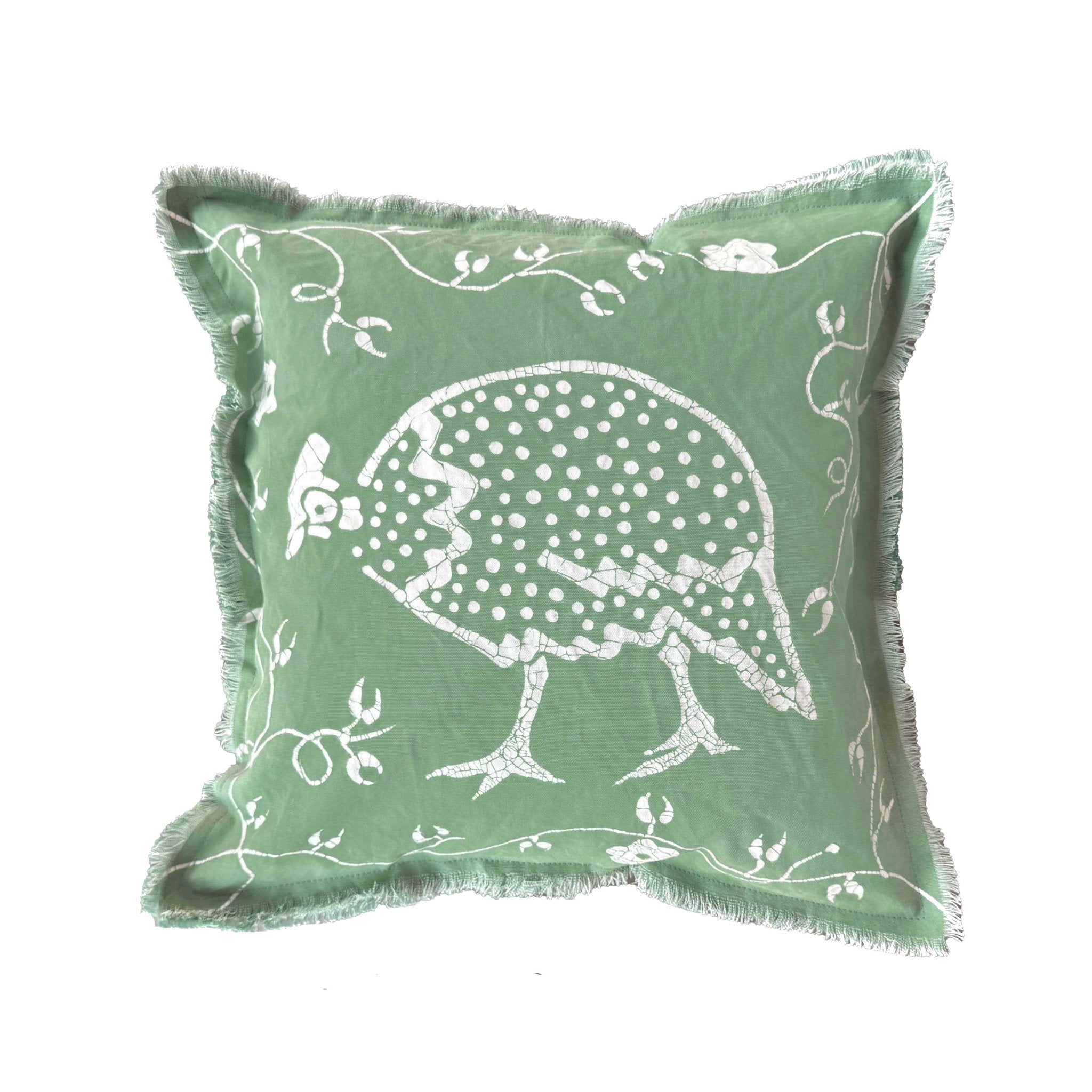 Zobisika Guinea Fowl Cushion Cover In Medium Green - Hand Painted by TRIBAL TEXTILES - Handcrafted Home Decor Interiors - African Made