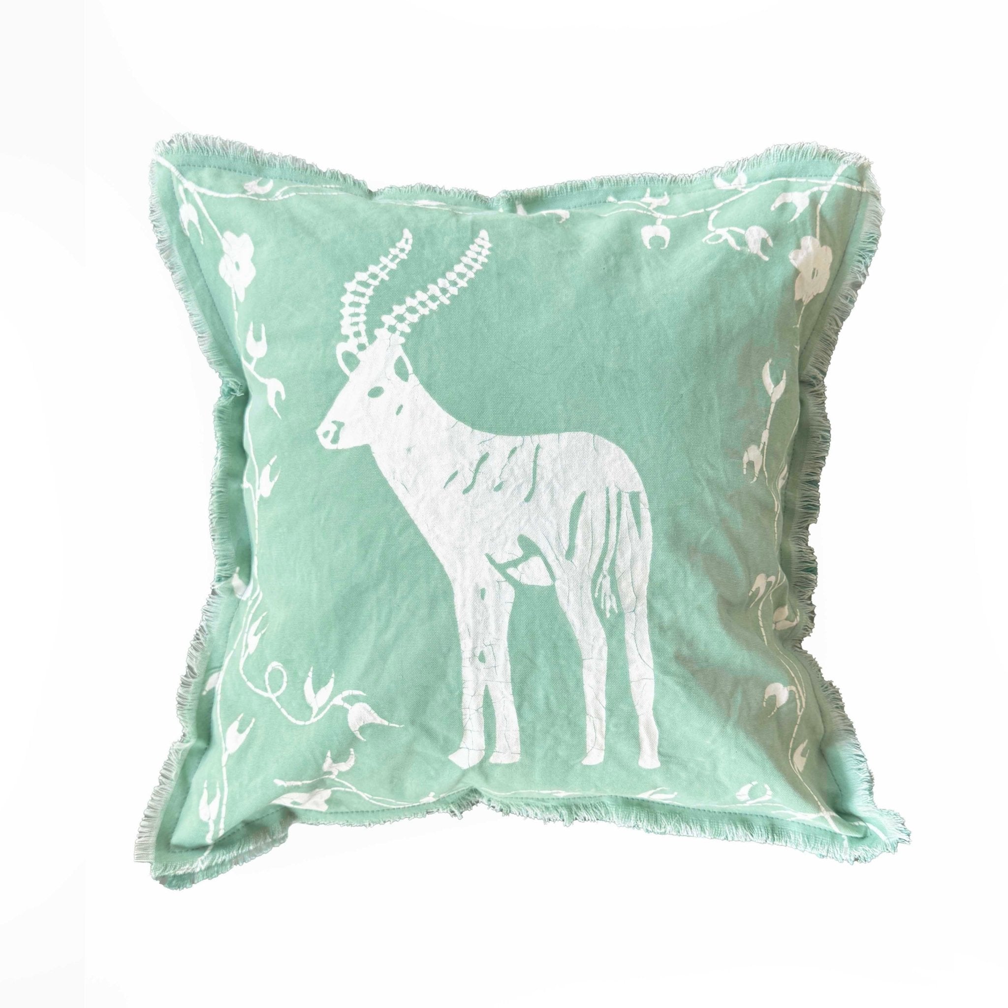 Zobisika Impala Cushion Cover In Aqua Green - Hand Painted by TRIBAL TEXTILES - Handcrafted Home Decor Interiors - African Made