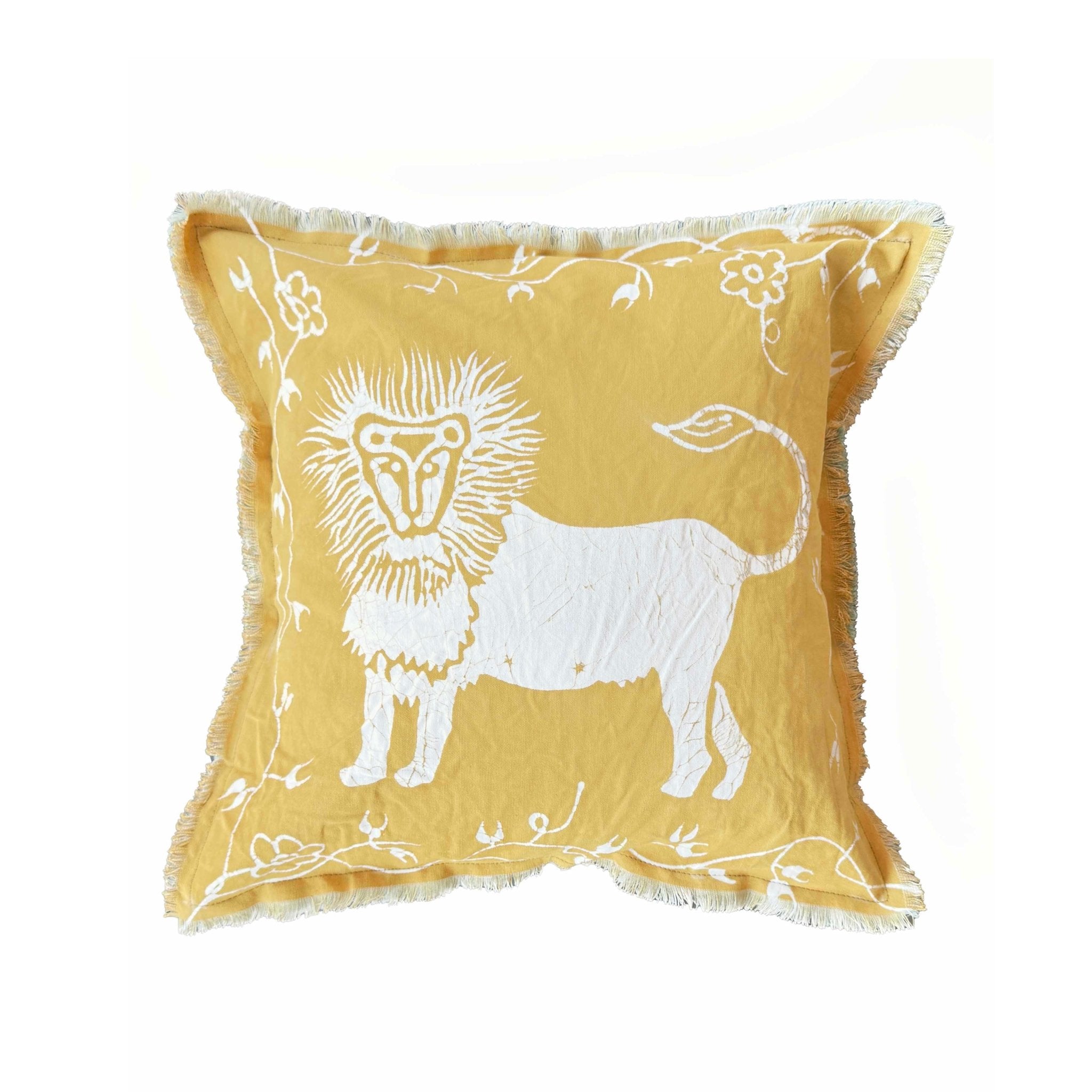 Zobisika Lion Cushion Cover In Mustard - Hand Painted by TRIBAL TEXTILES - Handcrafted Home Decor Interiors - African Made