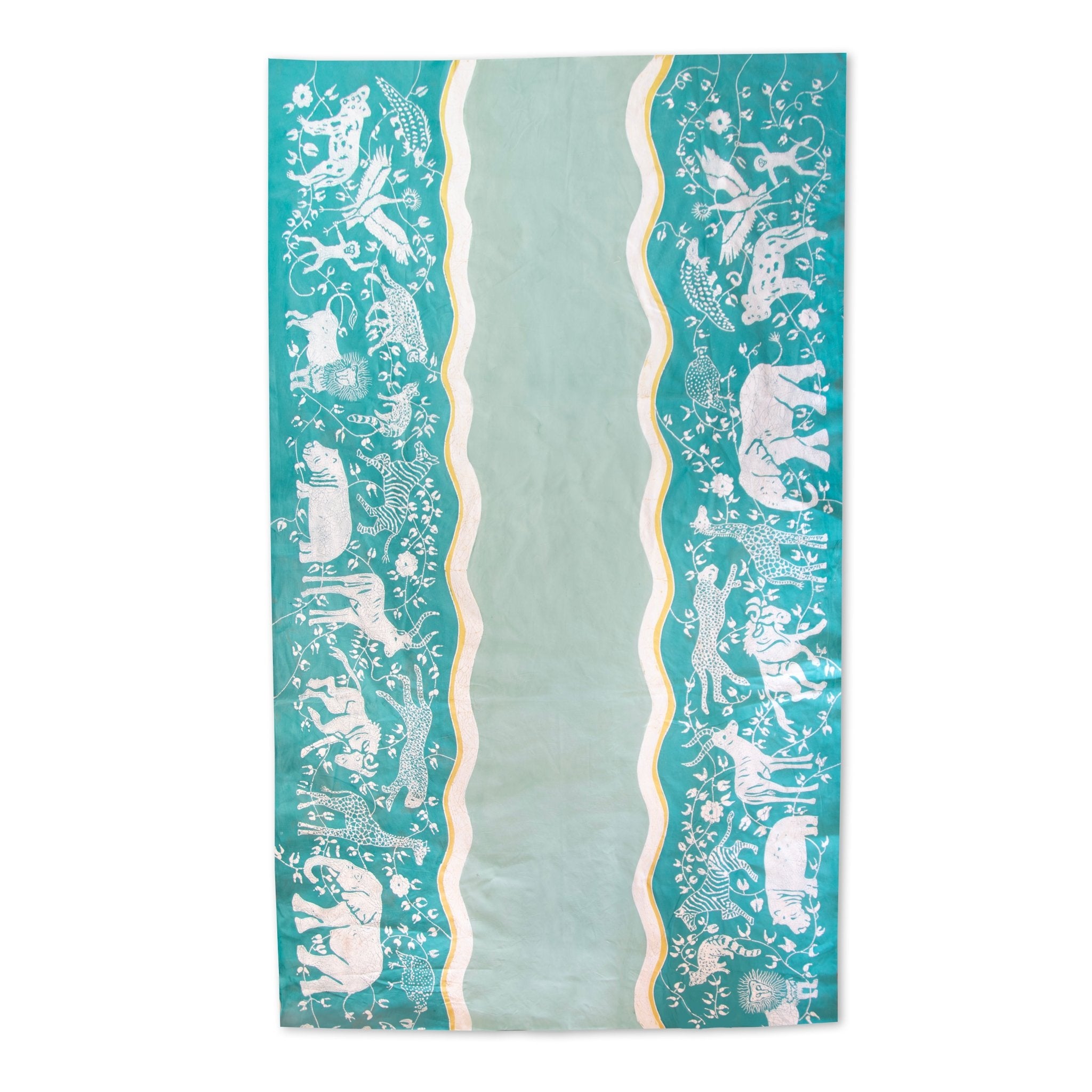 Zobisika Wild Animal Tablecloth Teal - Hand Painted by TRIBAL TEXTILES - Handcrafted Home Decor Interiors - African Made