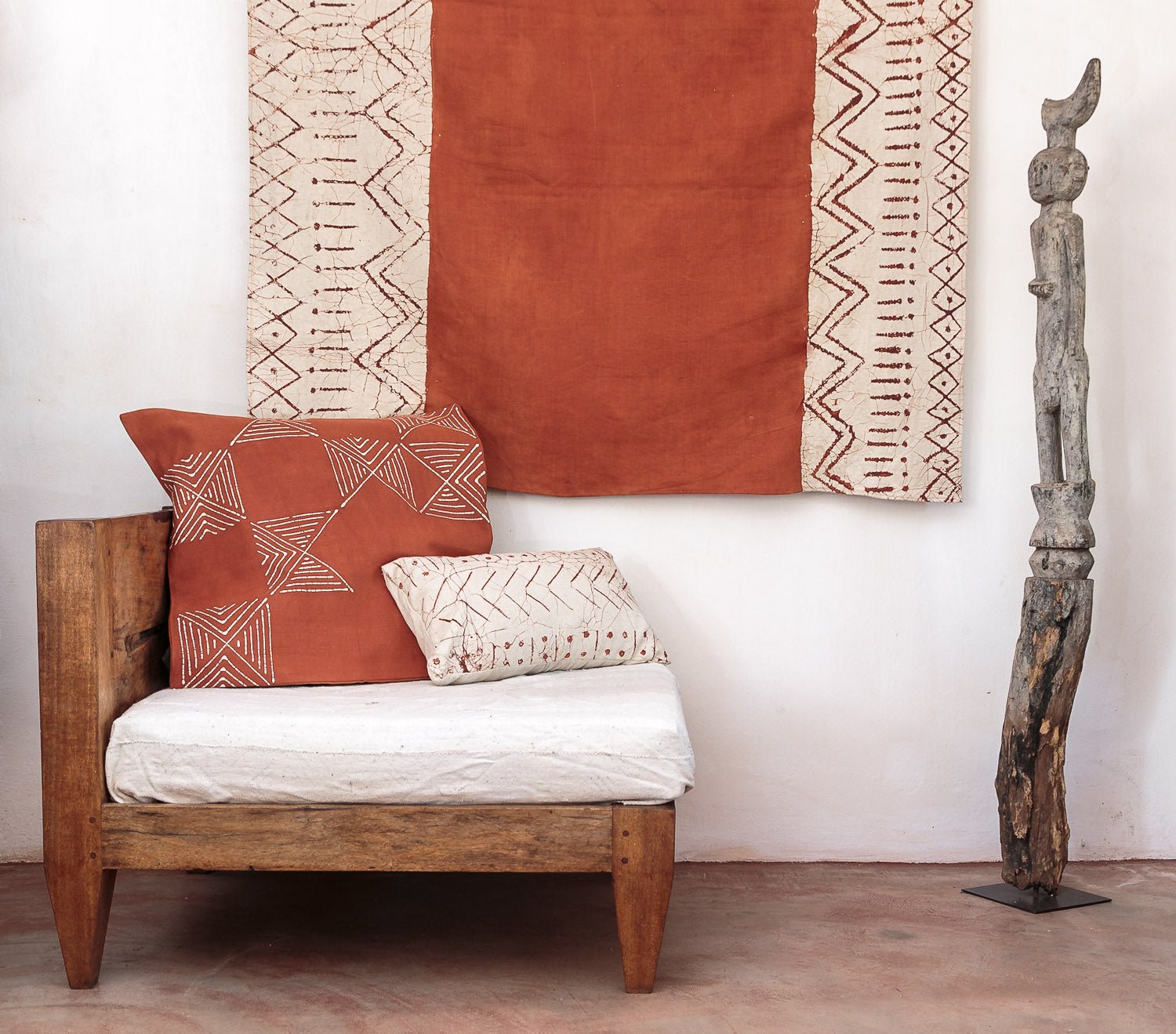 Rust Matika Linen tablecloth, handmade with organic cotton for a touch of natural beauty.