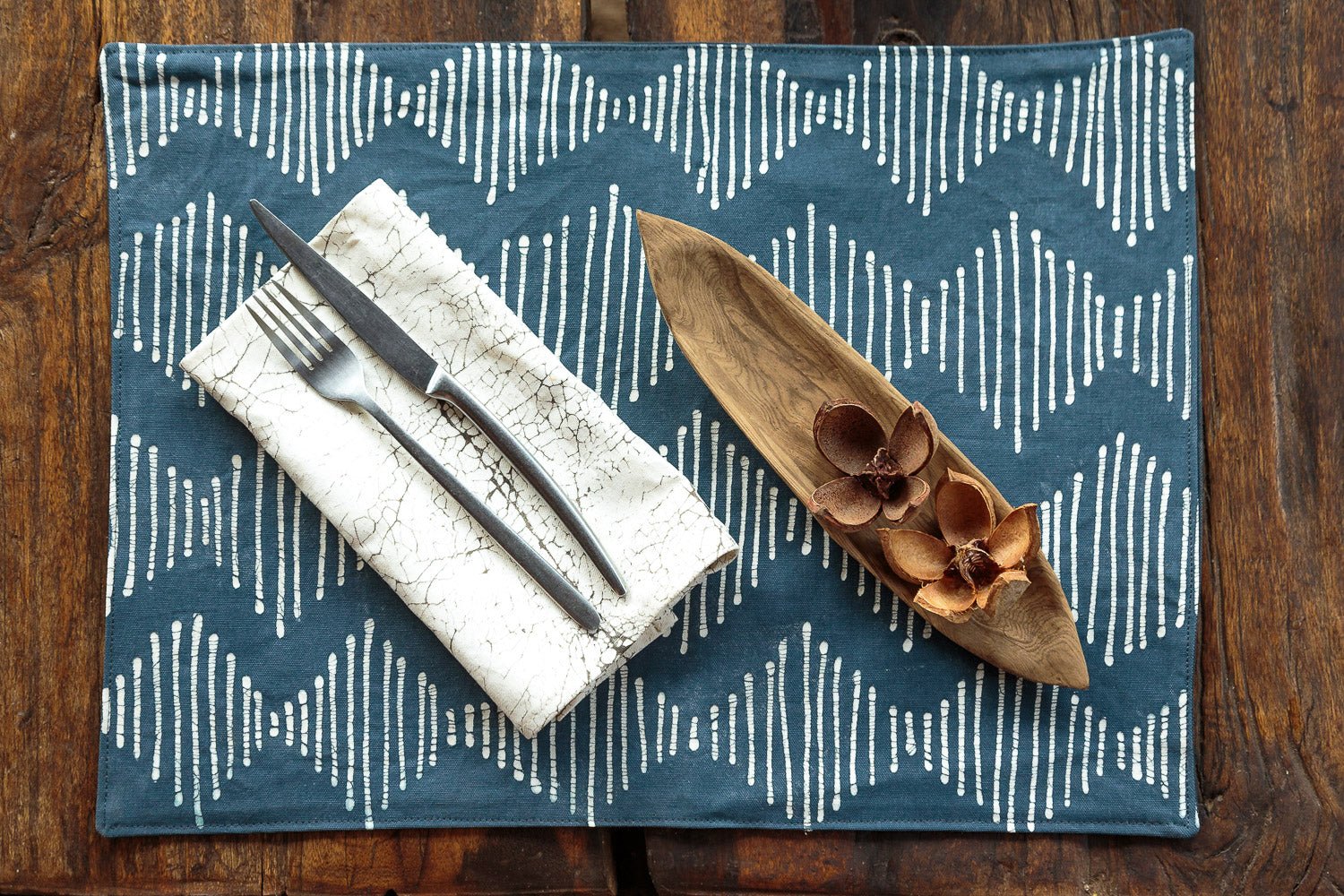 Tribal Cloth Indigo Table Mats - Hand Painted to bring bright boldness into your eco-conscious home.
