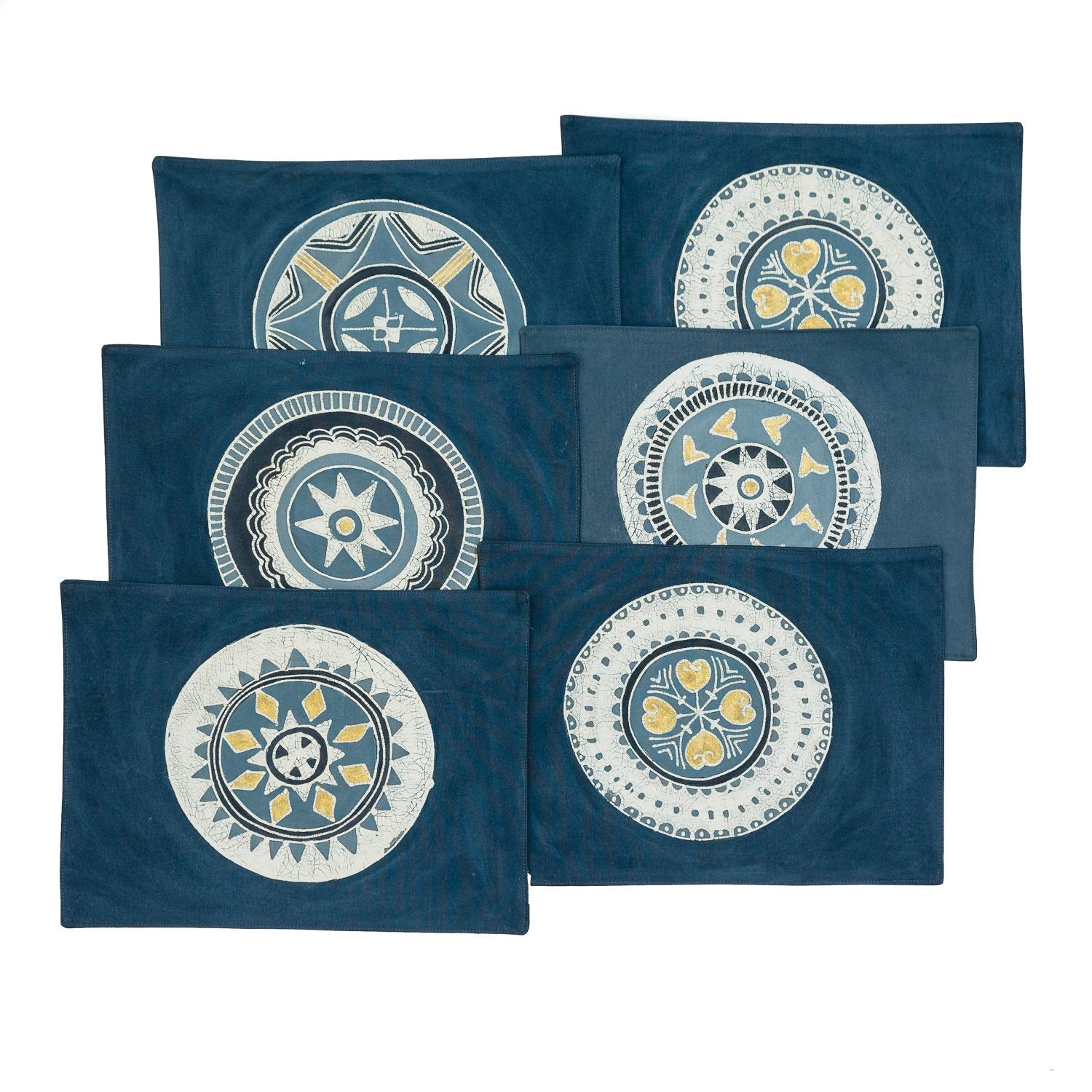 Indigo tribal pattern chic table mats, sustainable and stylish placemats, support ethical goods.