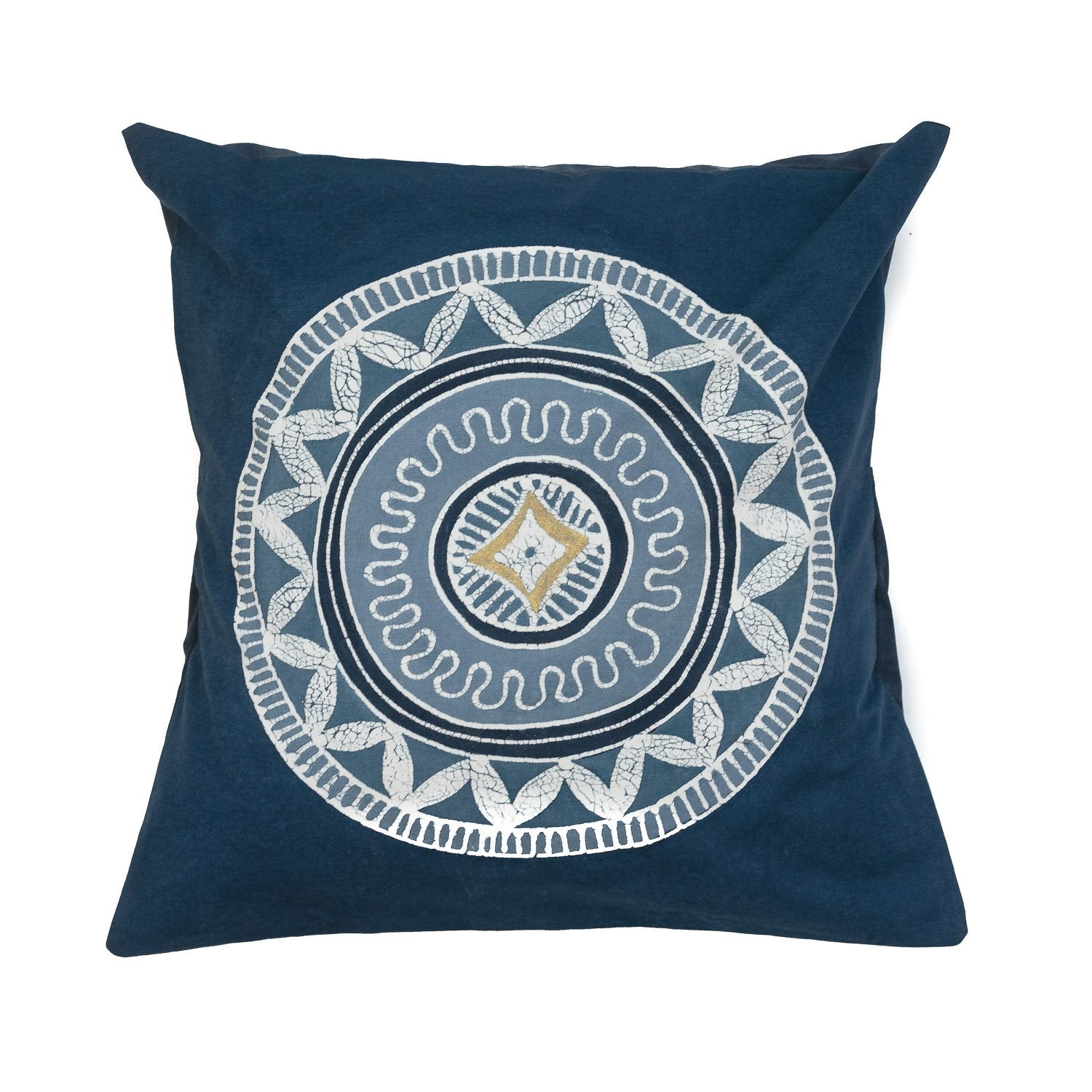 African Circles Indigo Cushion Cover ethically made with 100% cotton. Bold colors, and artisan empowerment.