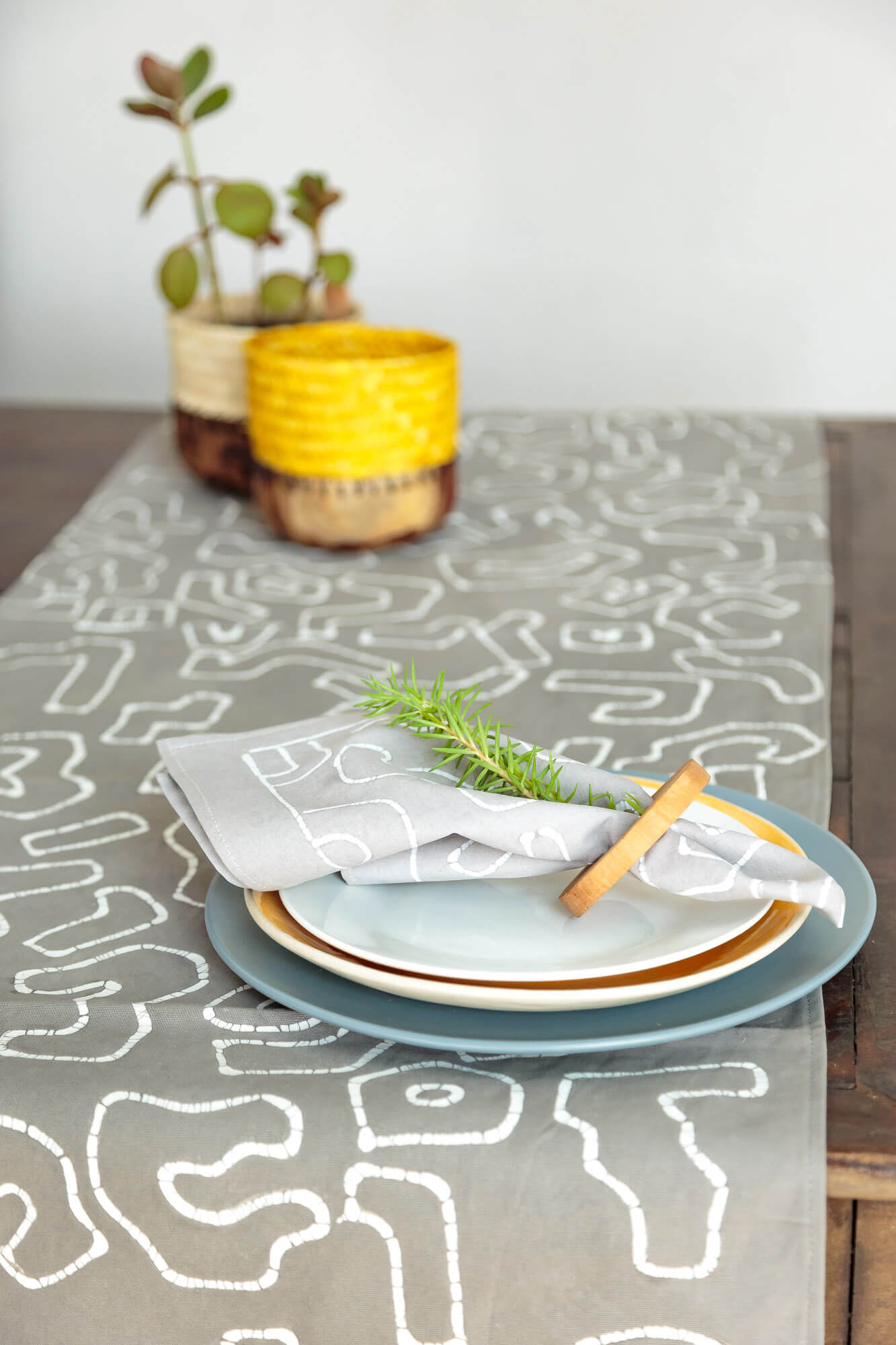 Kuba Original Dark Taupe Outline Table Runners - Shop these fun taupe patterned table runners