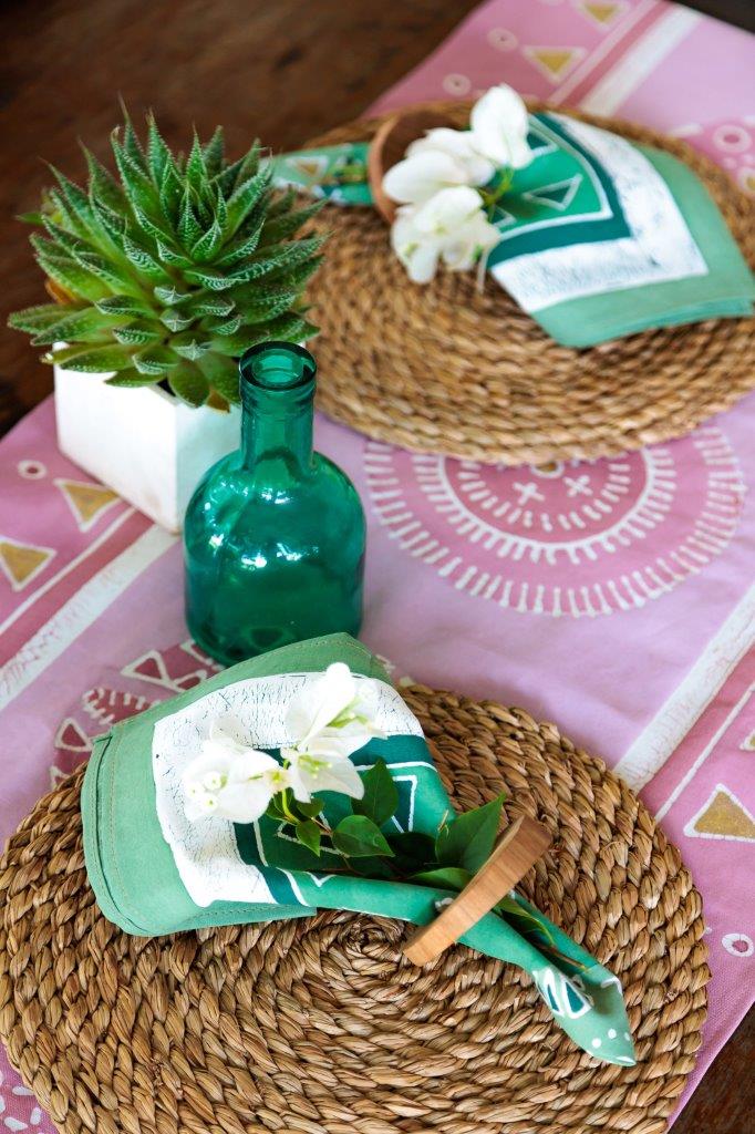 Brighten your dining table with our detailed, sustainable jade napkins. Add bohemian flare today.