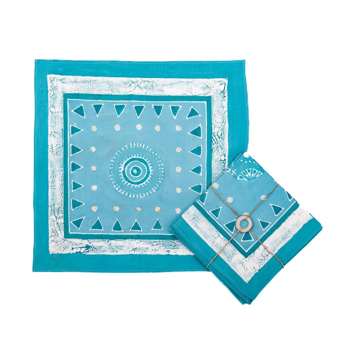 Bright blue african batik napkin set of 6 made from cotton eco-friendly.