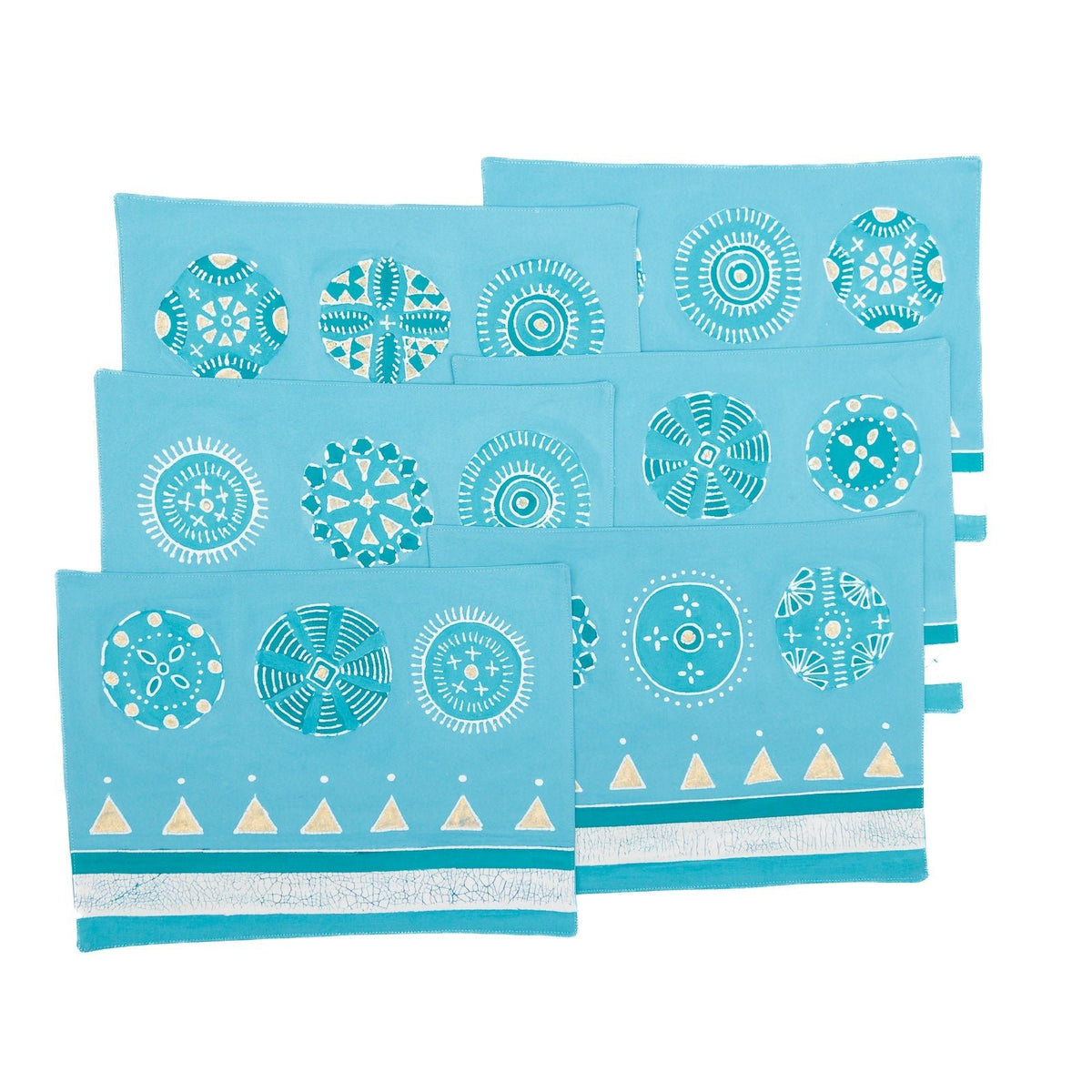 Bright blue table mats with gold accents. Perfect for eco-conscious homes!