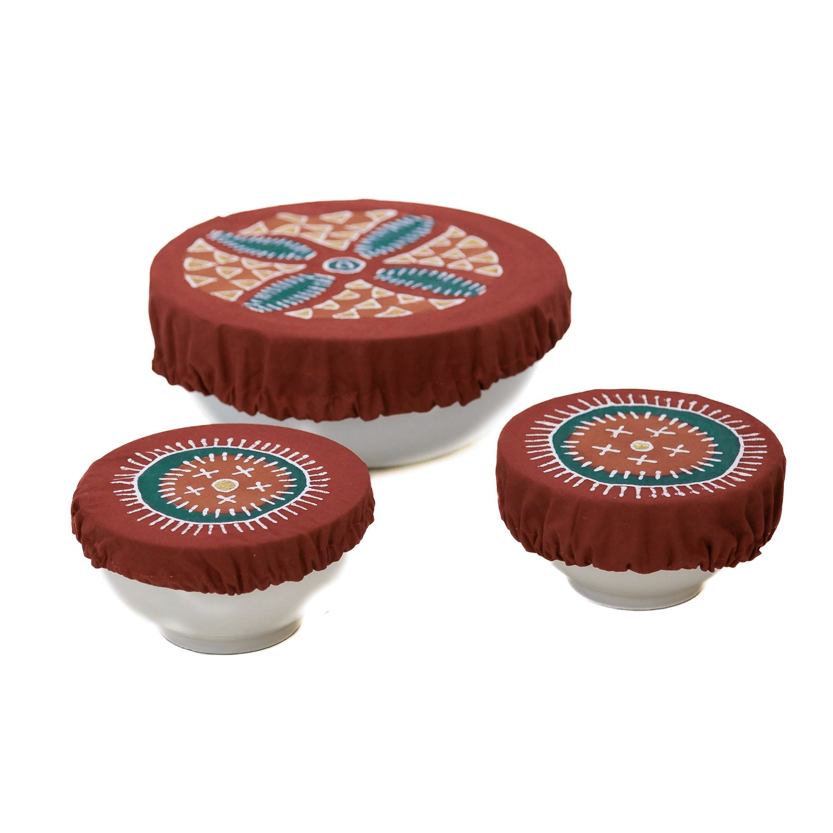Stay fabulously fresh with our red and gold bowl covers.