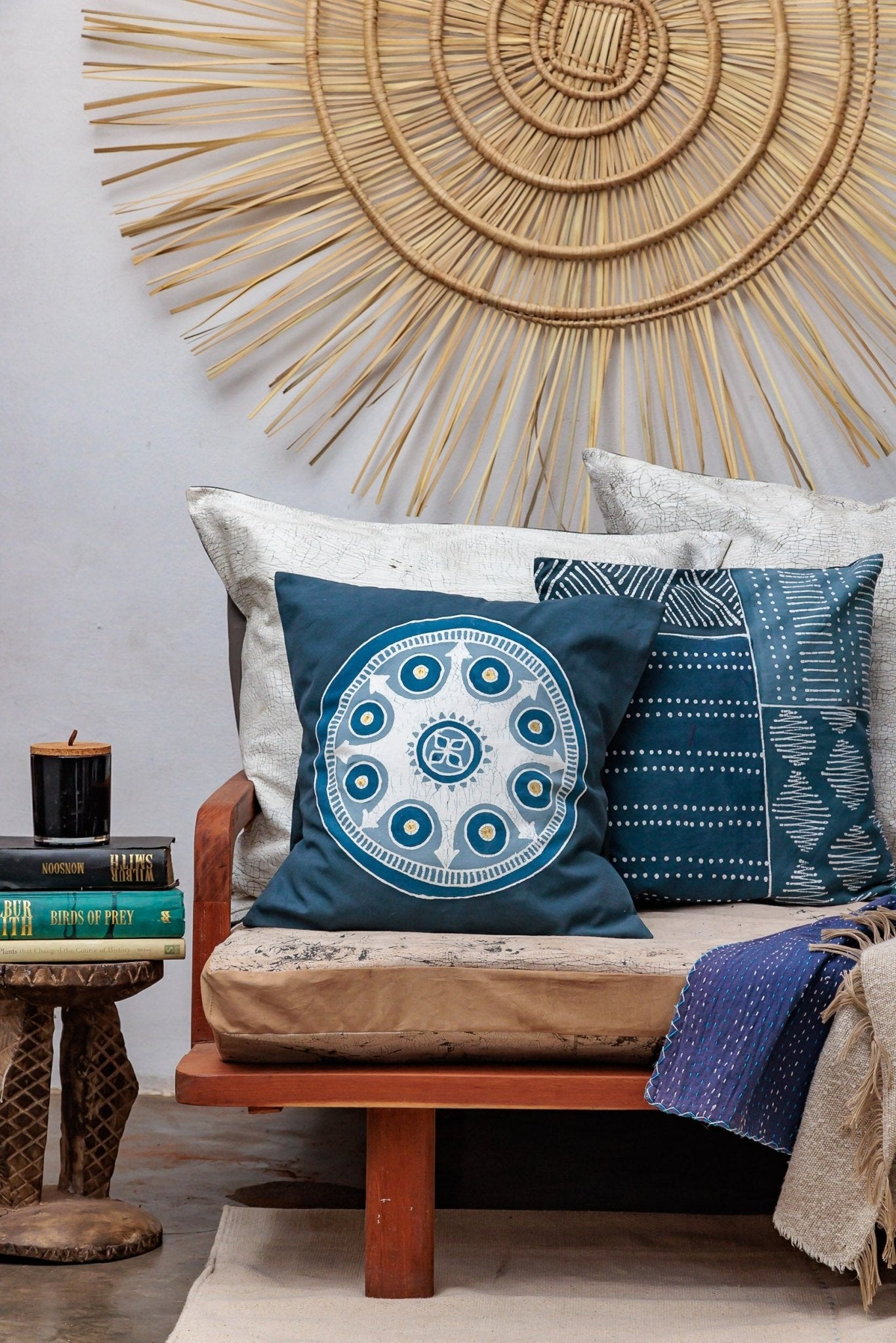 African Circles Indigo Cushion Cover - bright Indigo throw pillow