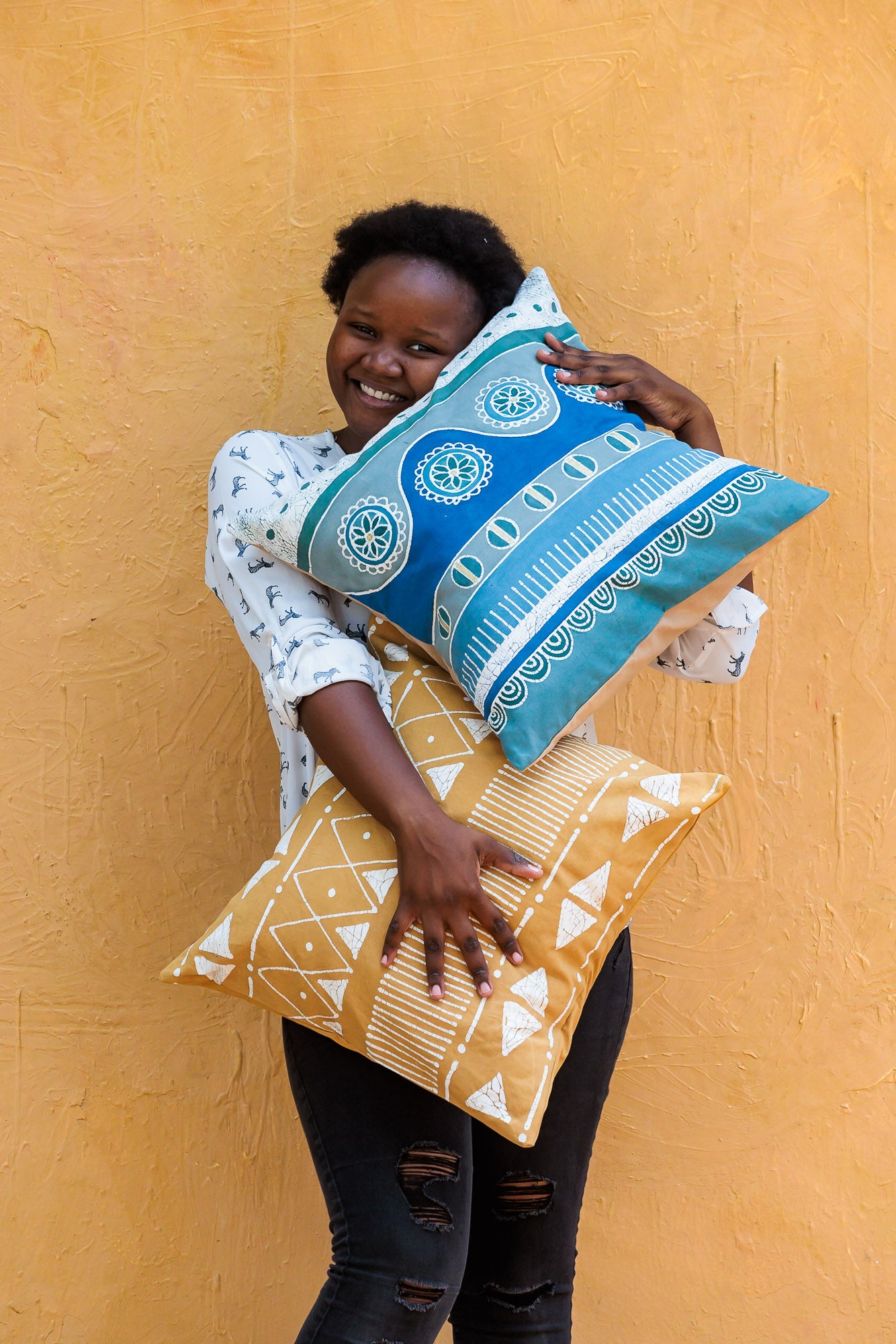 Mali Aqua Wiggle Cushion Cover - Beautifully handmade with teals, greens, light blues and deep indigos.