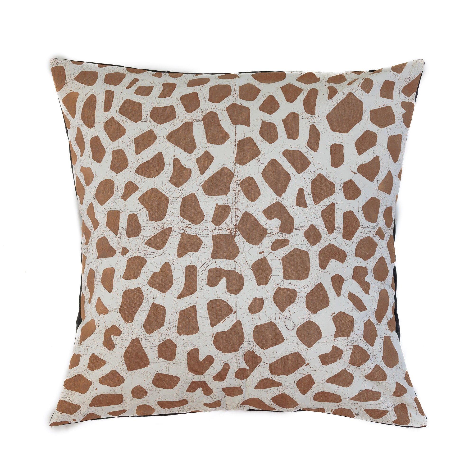 Artisan-crafted pillow cover with intricate giraffe batik pattern, ideal for adding African wildlife motifs to your home.