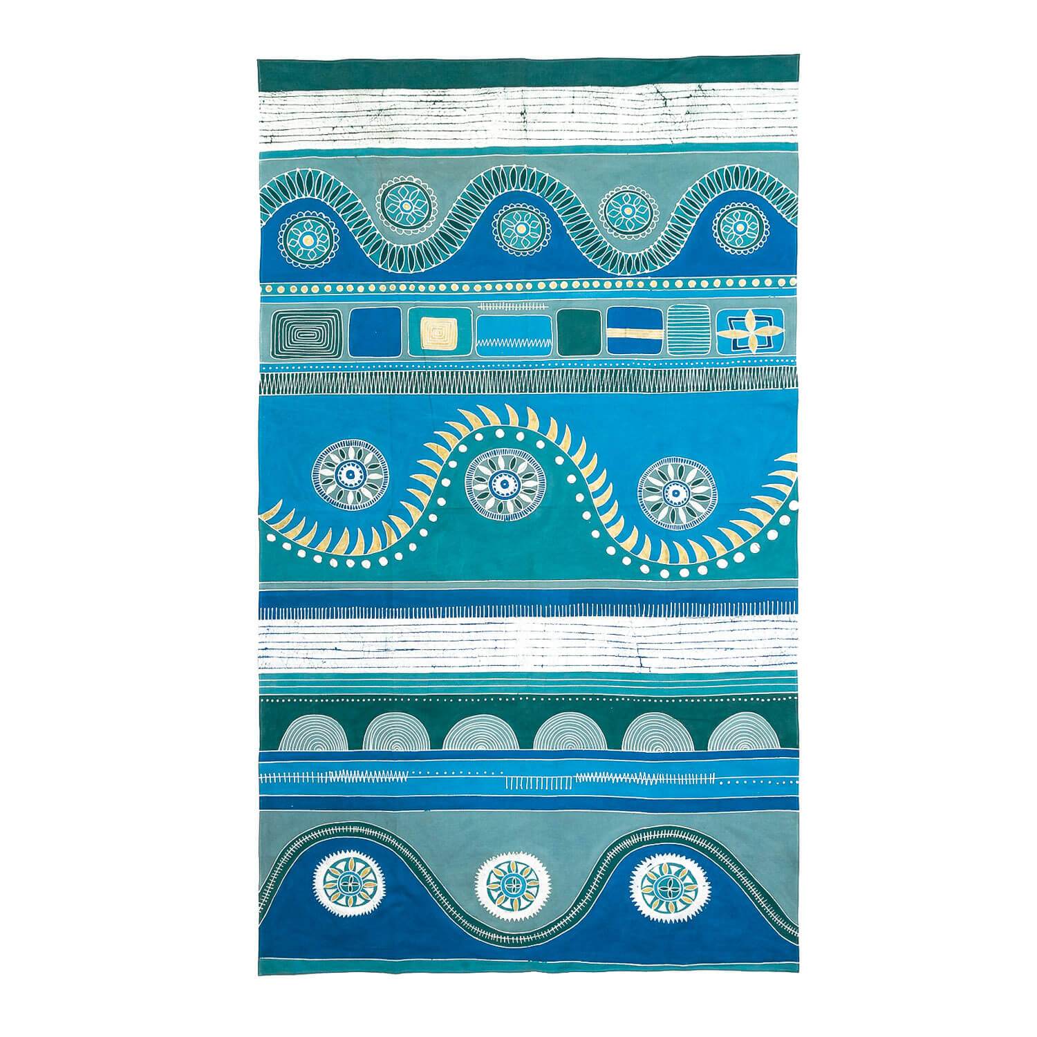 Mali Aqua Hills Tablecloth - Hand Painted by TRIBAL TEXTILES - Handcrafted Home Decor Interiors - African Made