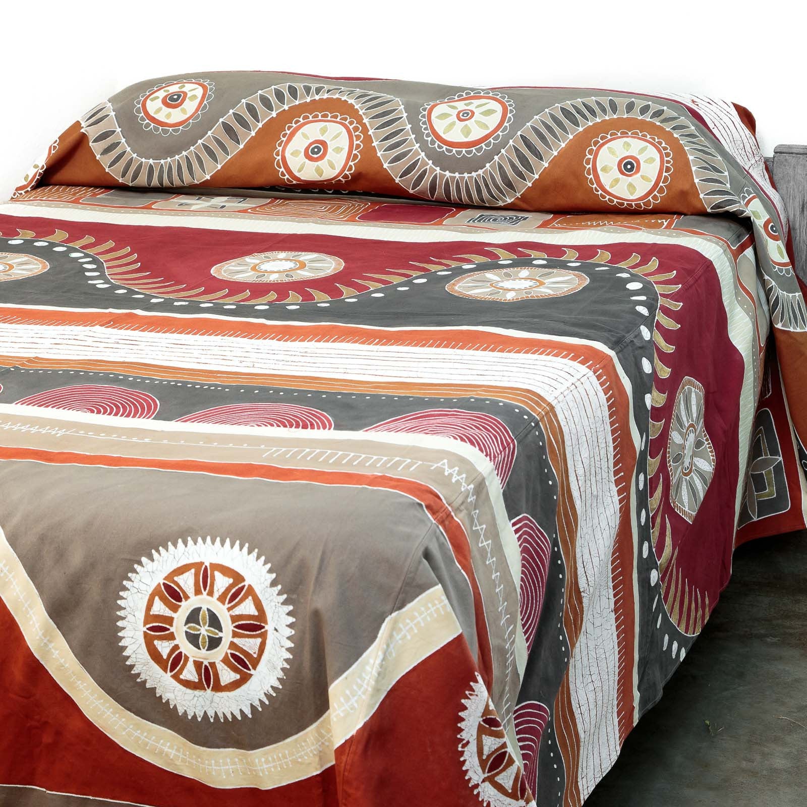 Red and grey African tribal pattern multiprint bed throw, handcrafted.