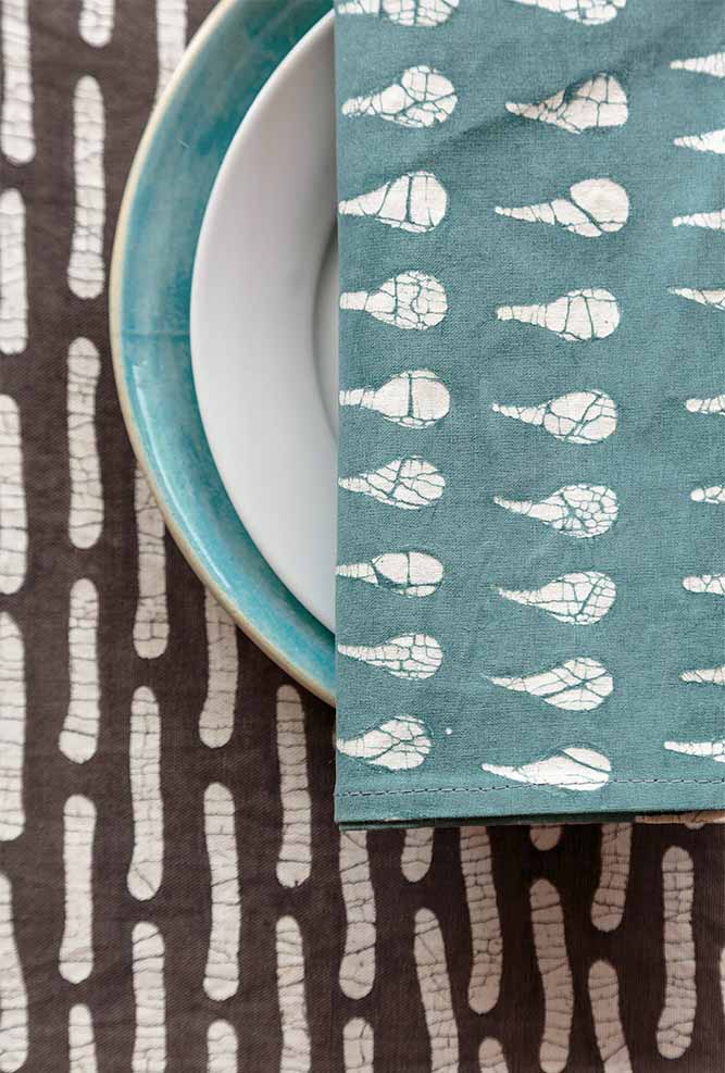Boho Teal Drops Napkin Set - African made teal napkin sets.
