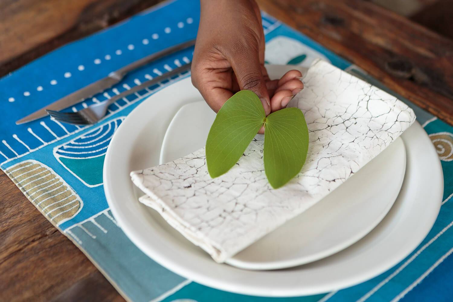 Bright beautiful blue and green hills adorned onto 100% cotton table mats, sustainably sourced and made.