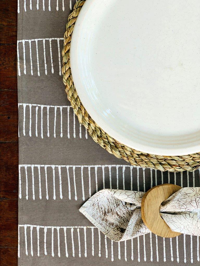 Tribal Cloth Mushroom Rake Table Mats - Hand Painted to enjoy sustainable style.