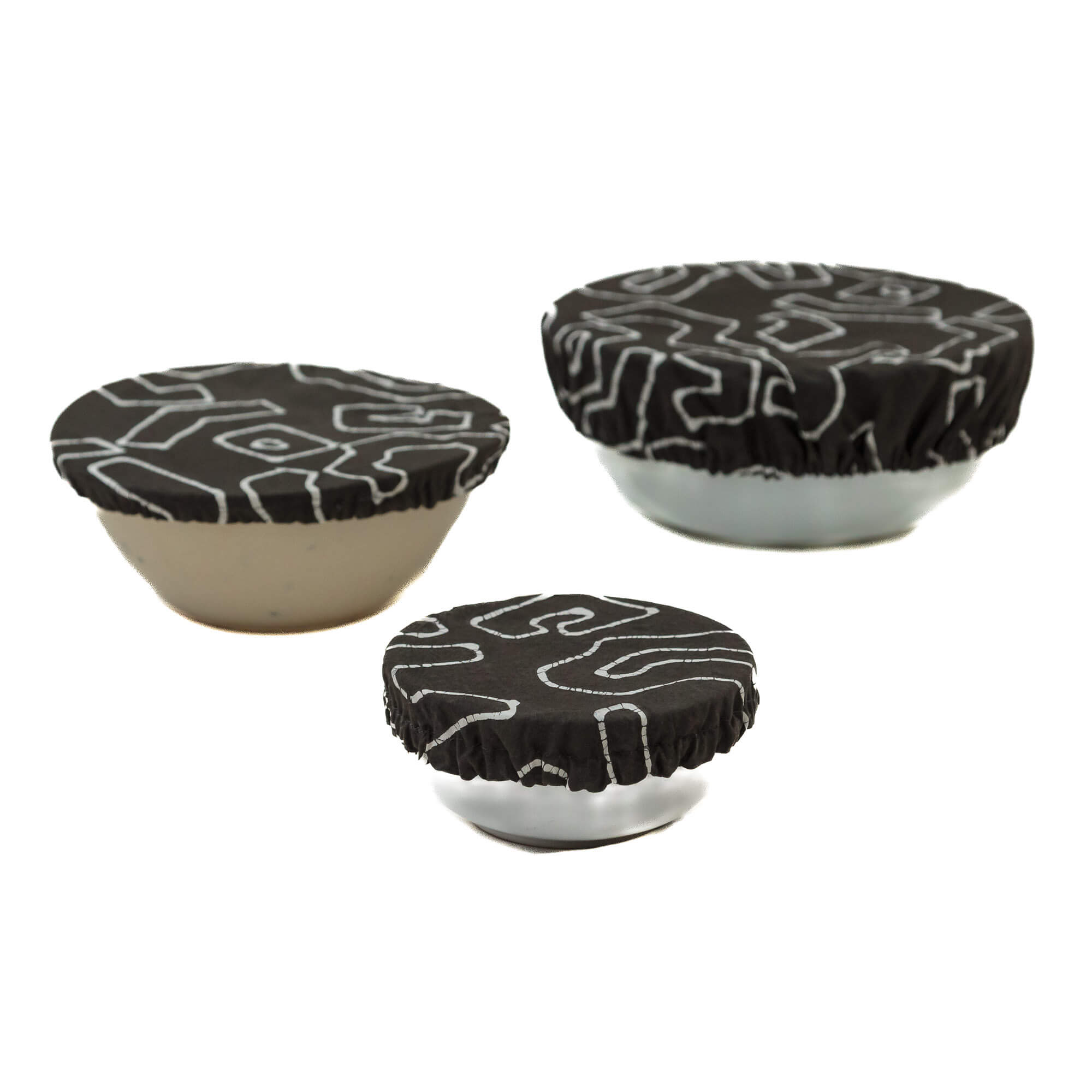 Kuba Original Charcoal Outline Bowl Cover Set - The perfect patterned charcoal bowl covers to keep food fresh and in fashion.