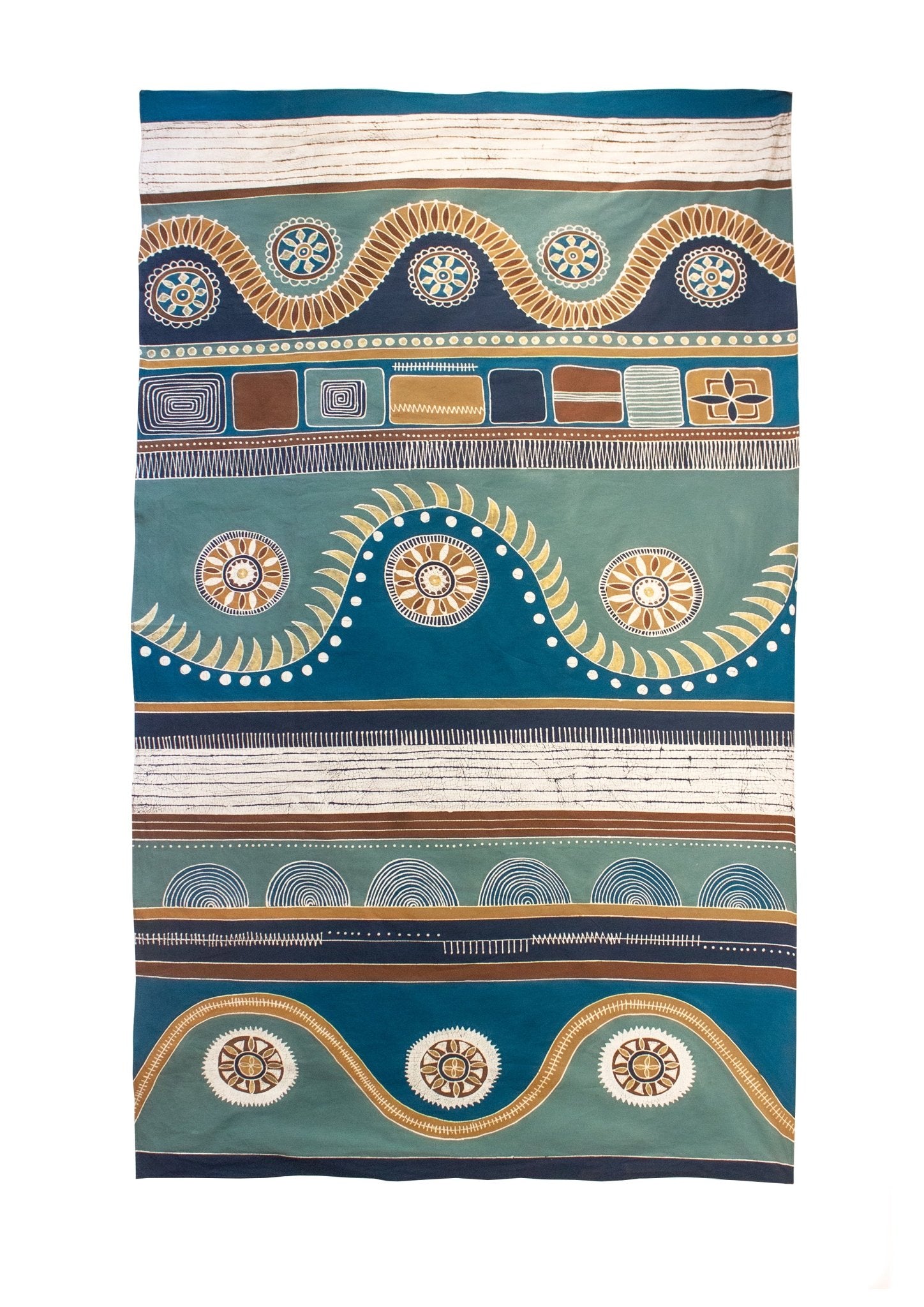 Eco-friendly blue tablecloth with African design, perfect for home interiors.