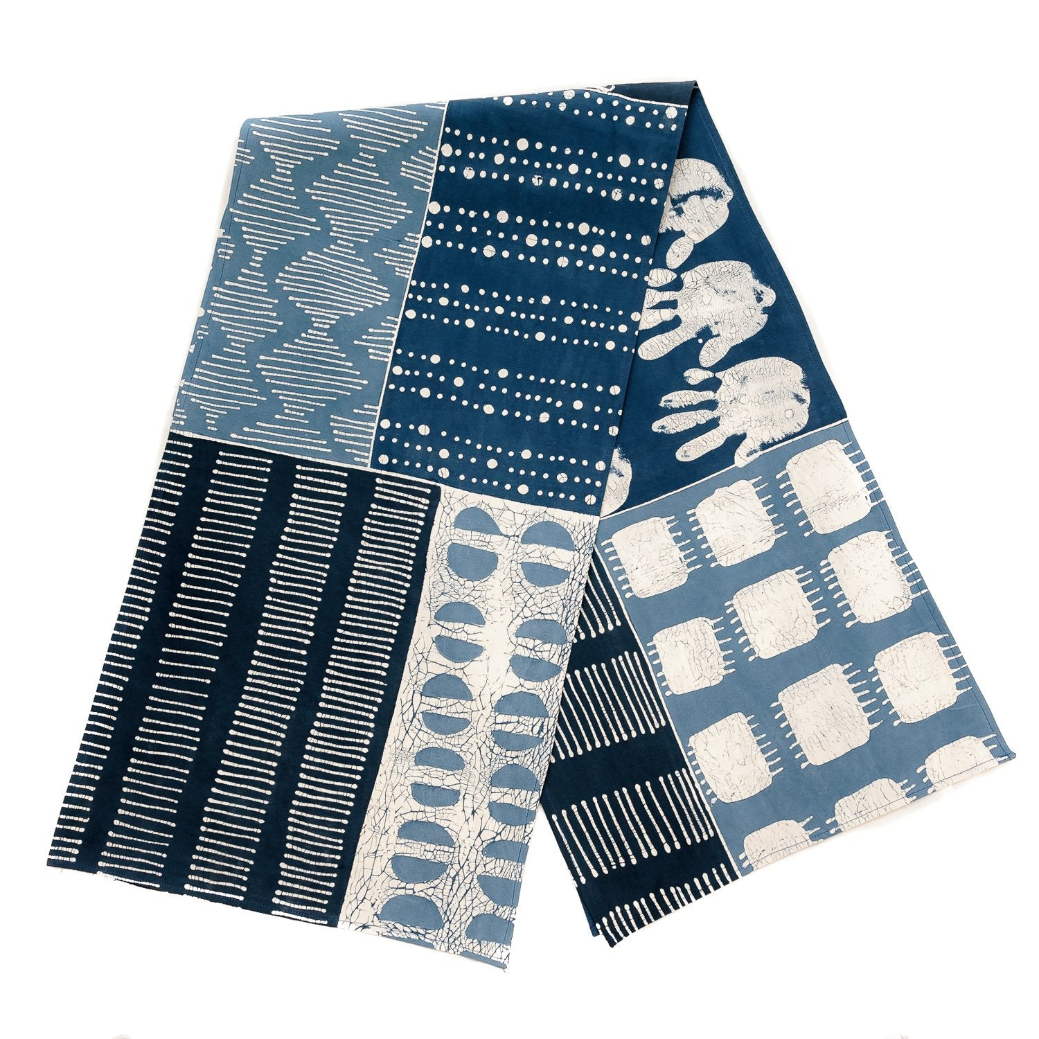 The perfect bohemian chic patchwork table runner in the perfect blues made from 100% cotton.