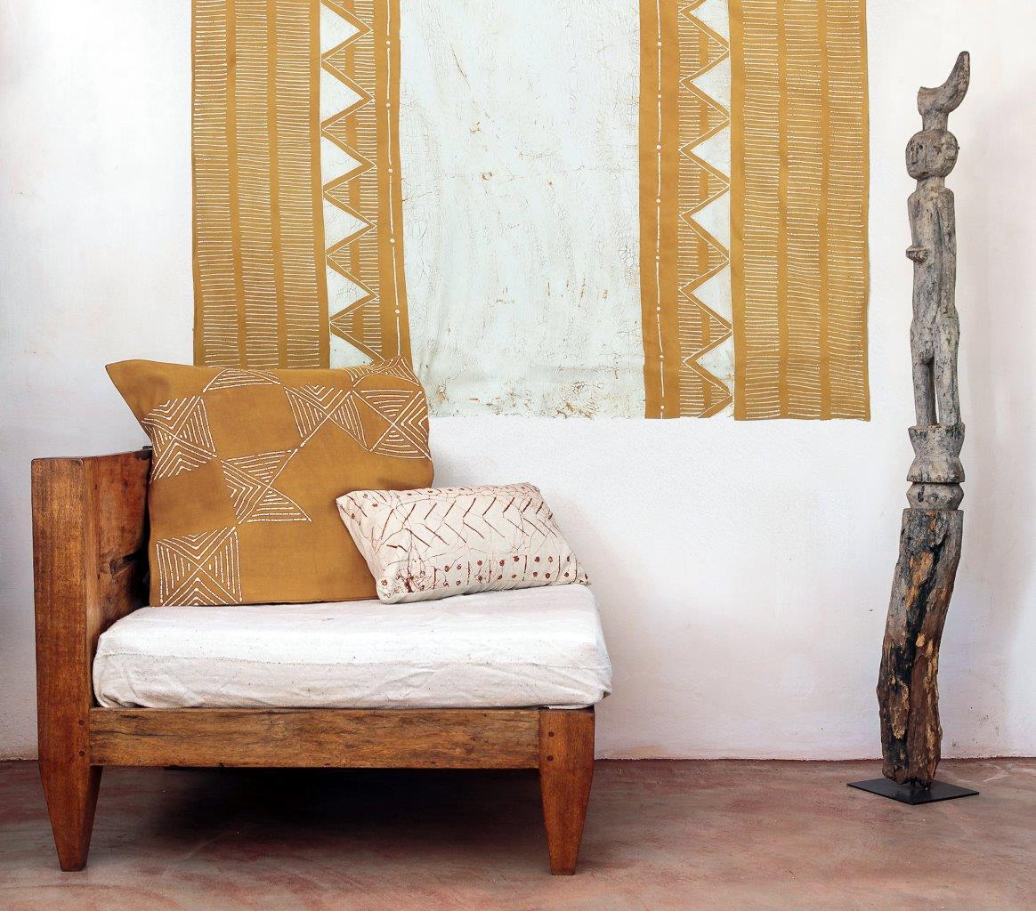 Eco-friendly tablecloth in Matika Mustard Linear design, perfect for sustainable dining decor.