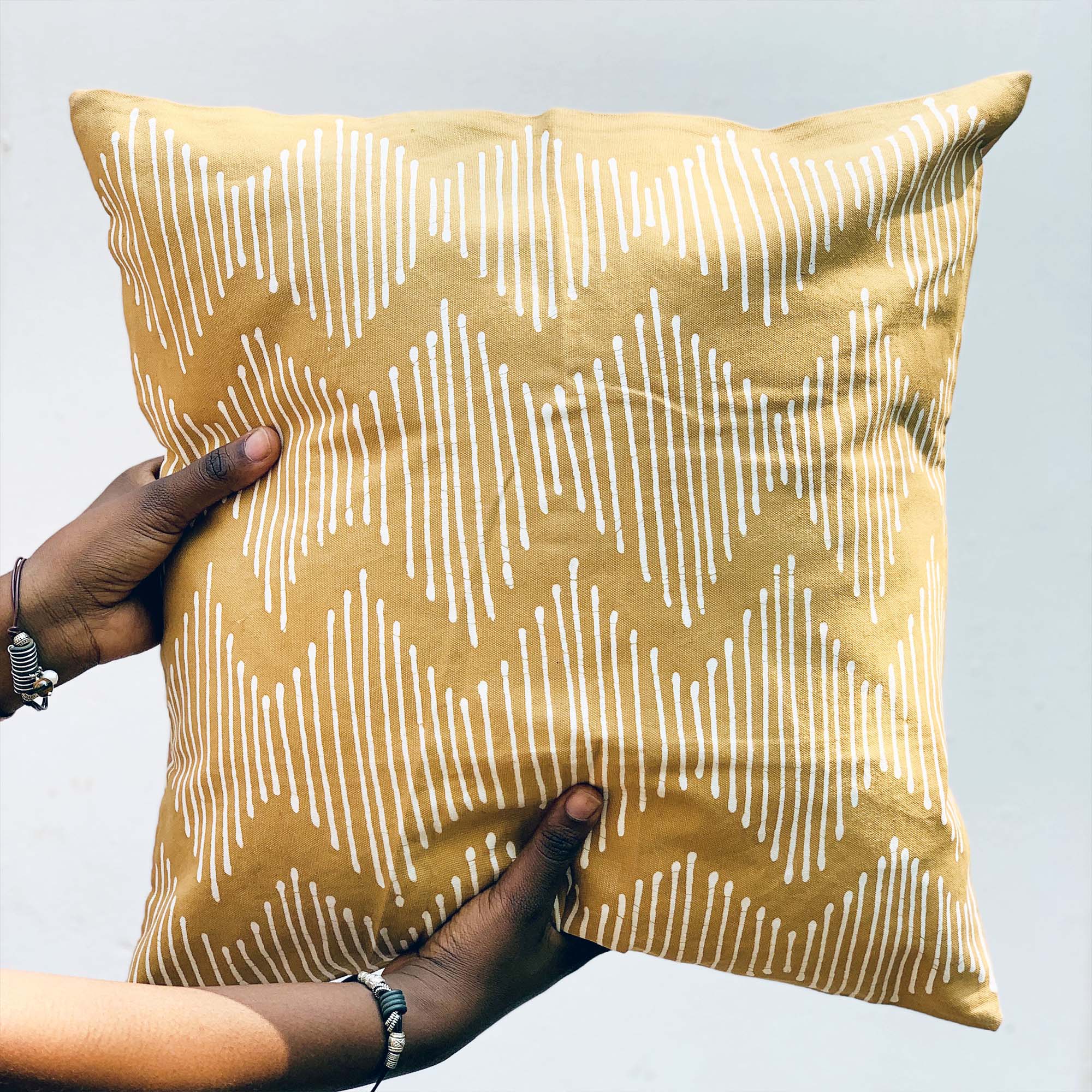Tribal Cloth yellow Line Waves Cushion Cover - brighten up your home is sustainable style.