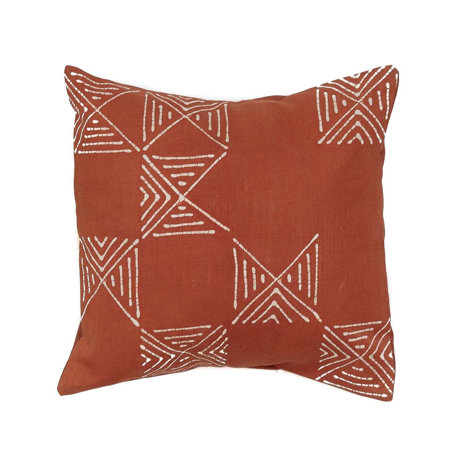Handcrafted Matika red Rust Grid accent pillow cover, inspired by Mali mud cloth designs.