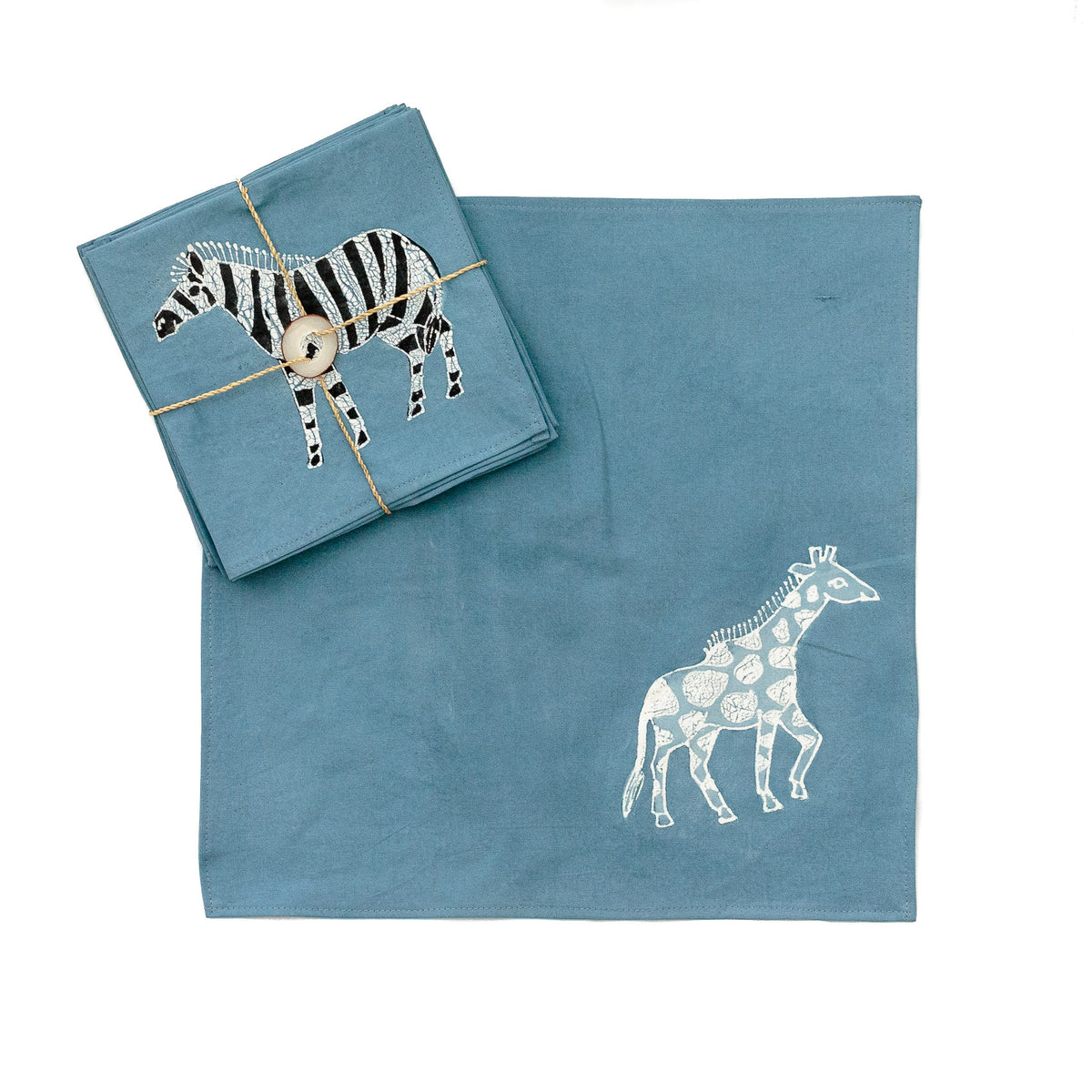 Safari Animals Indigo Napkins Set of 6