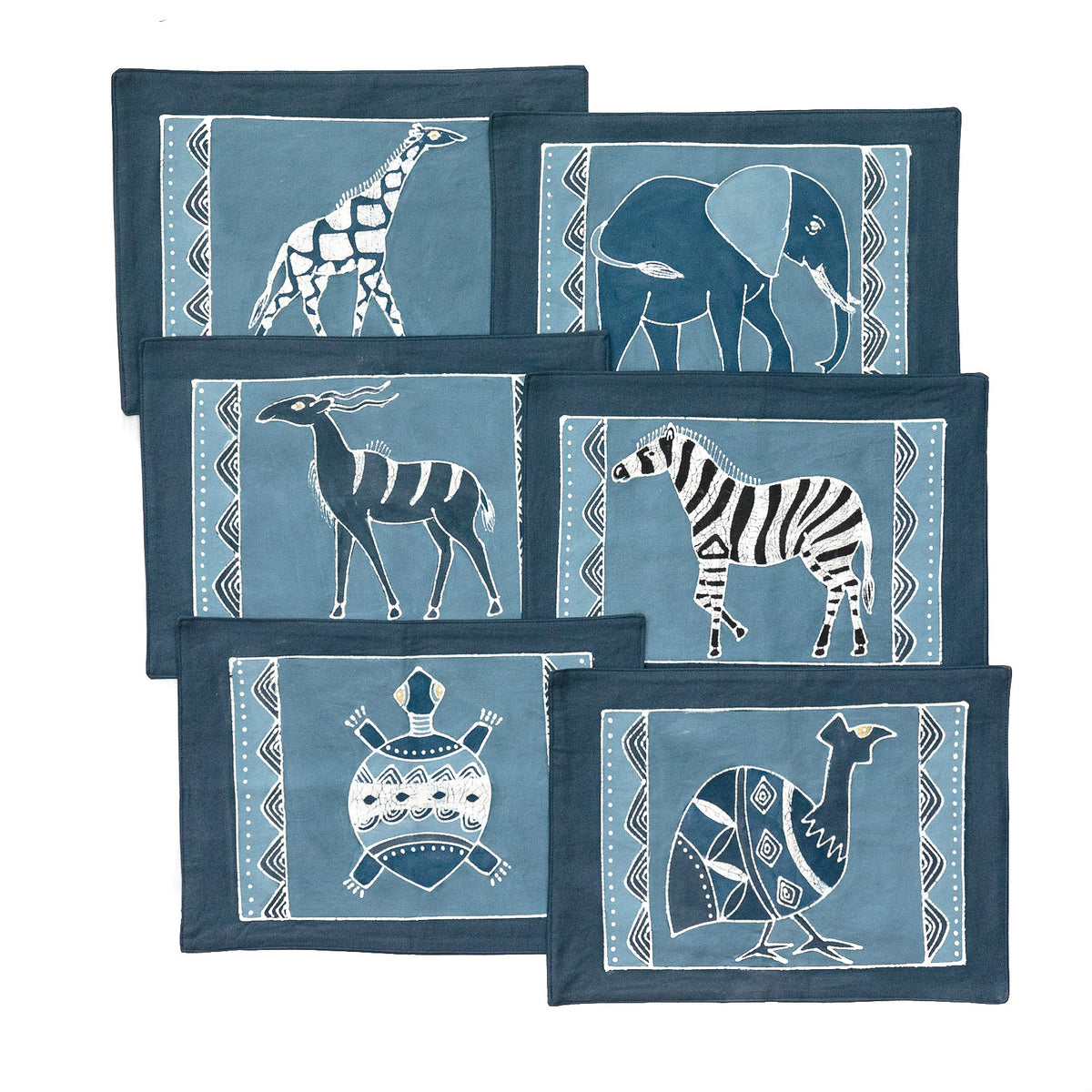 Safari Animals Indigo Table Mats  Set of 6