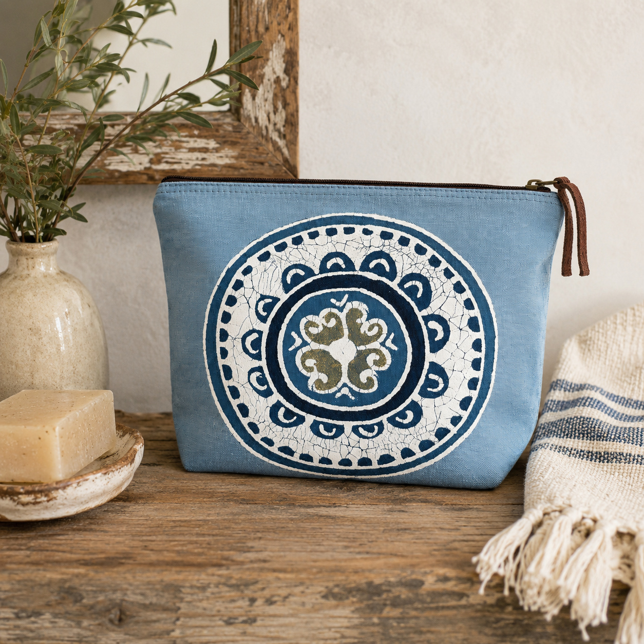 African Circles Indigo Light Blue Wash Bag