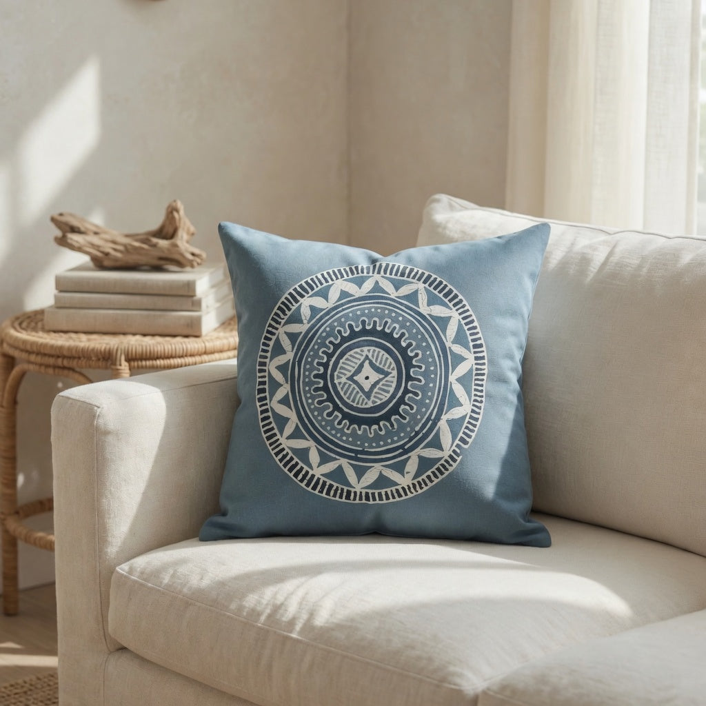 African Circles Indigo Light Blue Cushion Cover