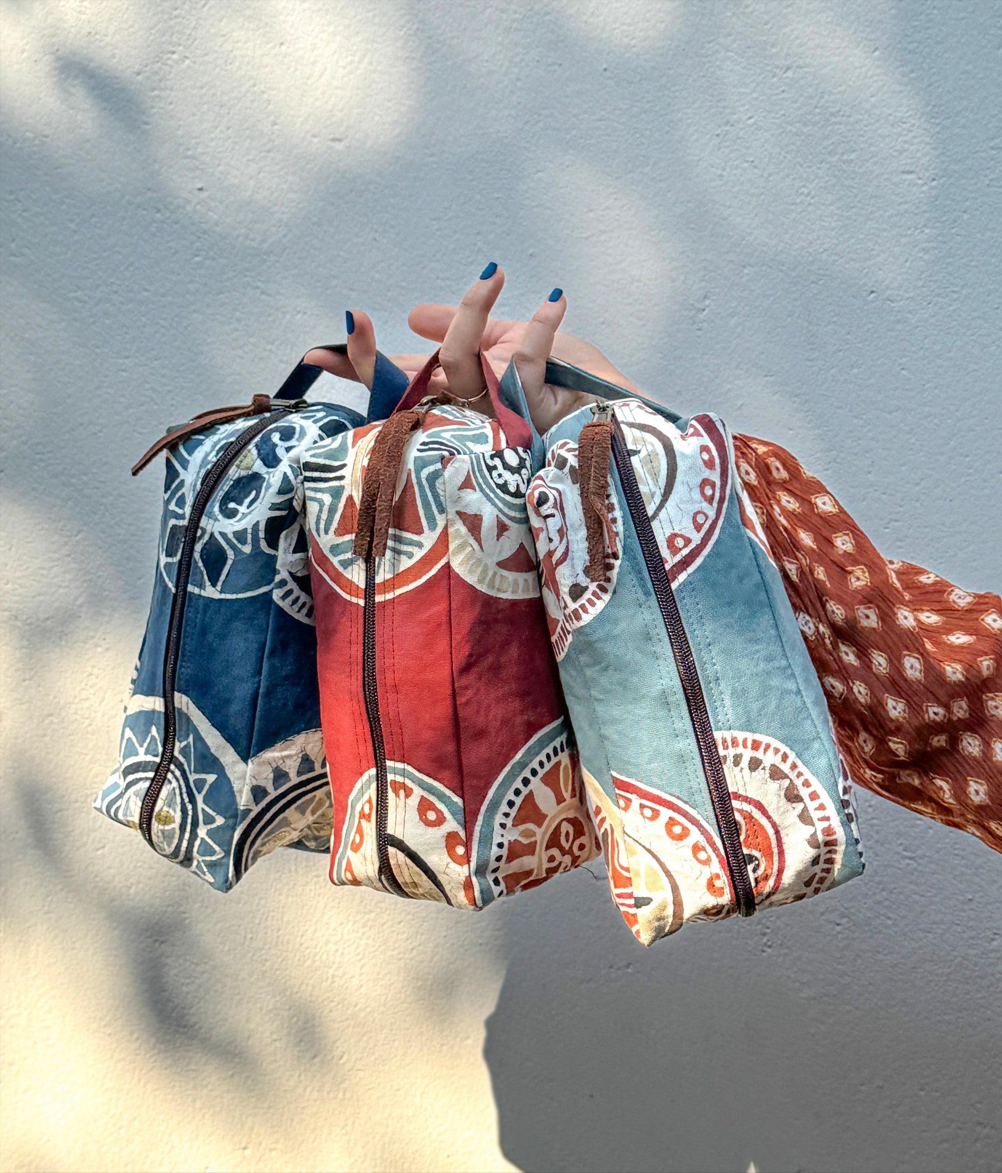 detailed hand made wash bags from africa
