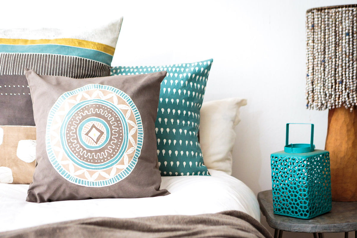 African Circles Teal Collection - Cushion Cover Grey