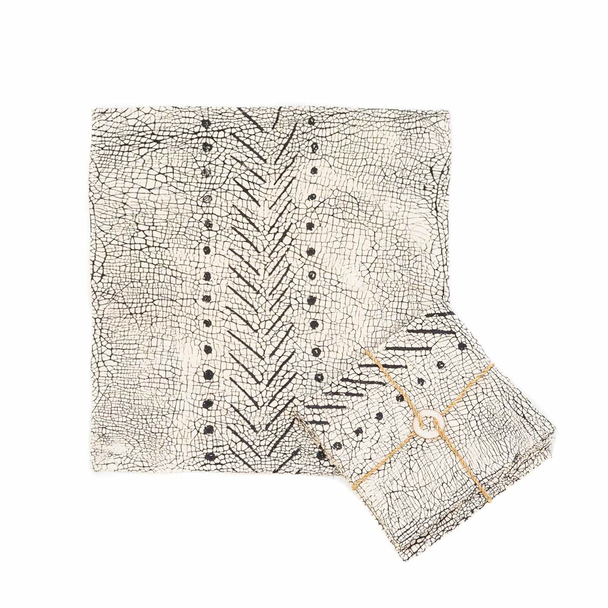 African Mud Cloth Black and natural eco napkin set