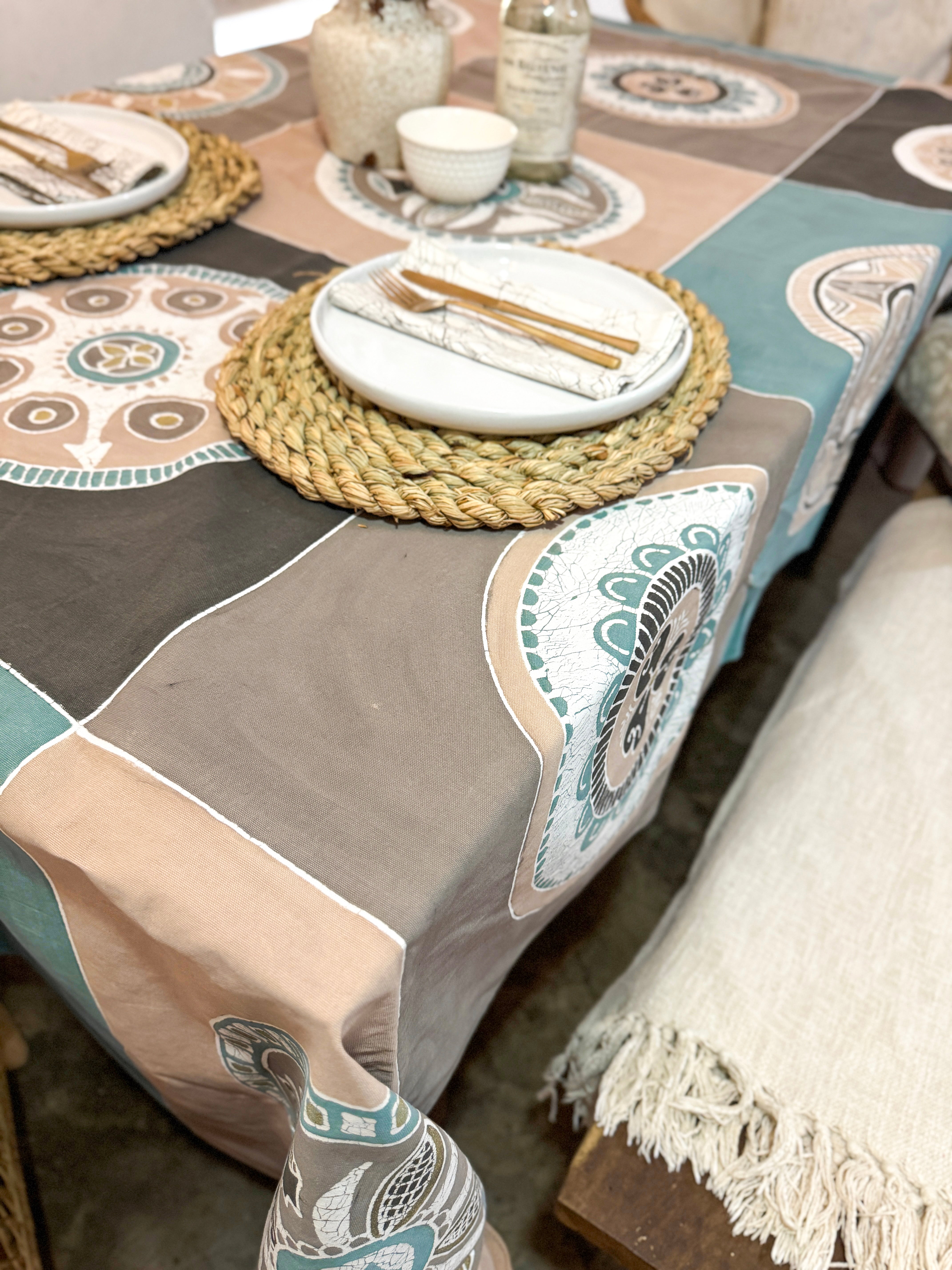 African Circles Teal Collection Tablecloth